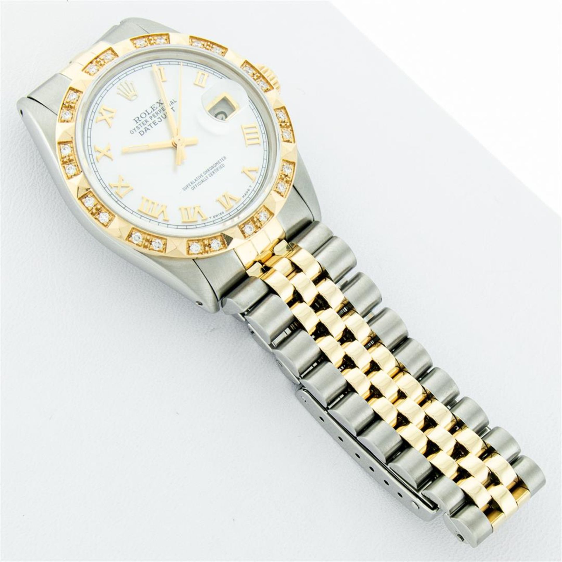 Rolex Mens 2 Tone MOP Roman Pyramid Diamond Bezel Datejust Wristwatch - Image 6 of 9