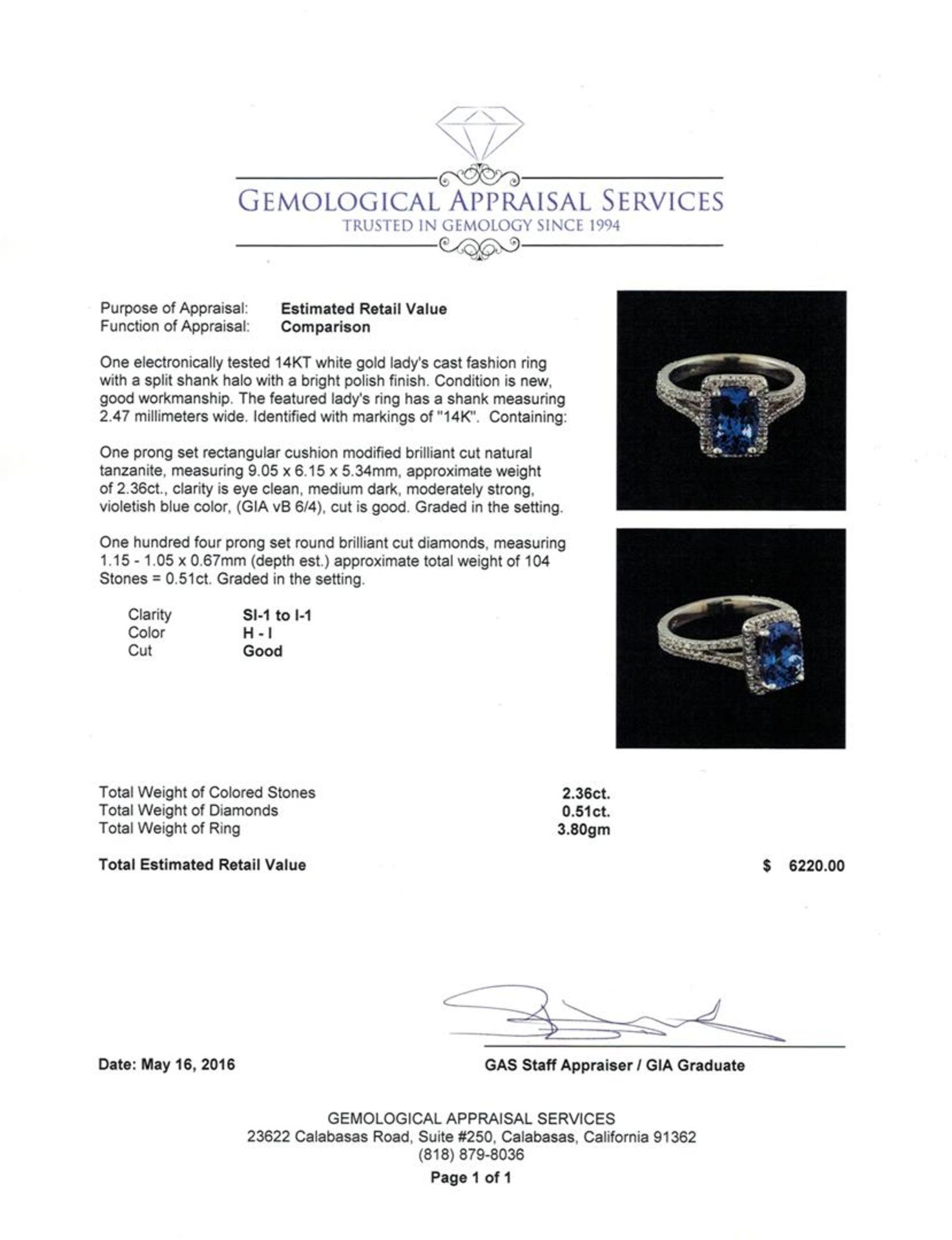 2.36ct Tanzanite and Diamond Ring - 14KT White Gold - Image 5 of 5