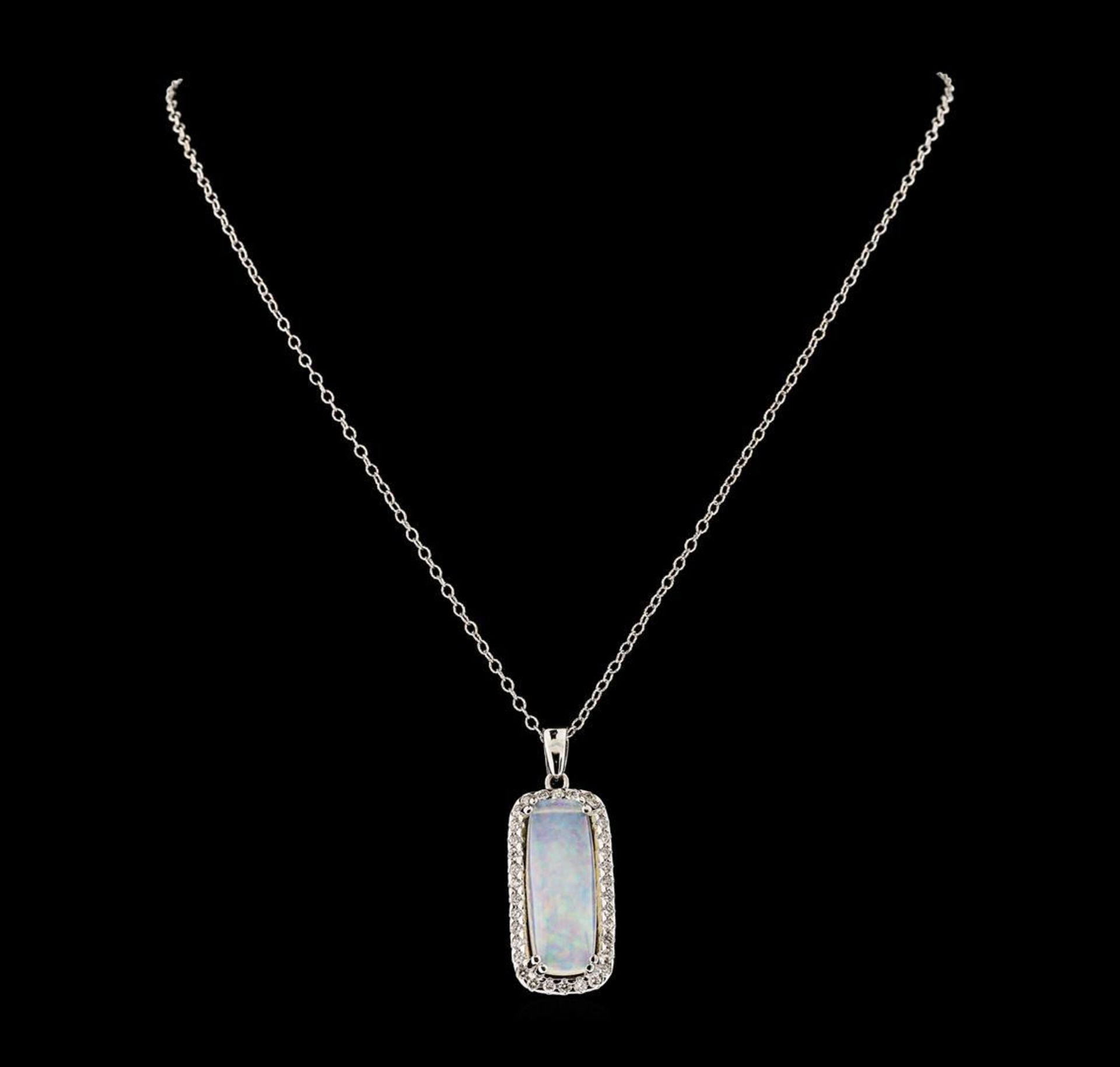 8.67 ctw Opal and Diamond Pendant With Chain - 14KT White Gold