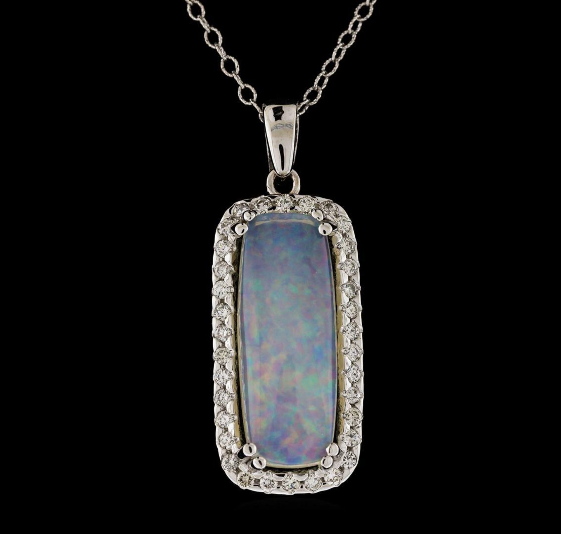 8.67 ctw Opal and Diamond Pendant With Chain - 14KT White Gold - Image 2 of 3