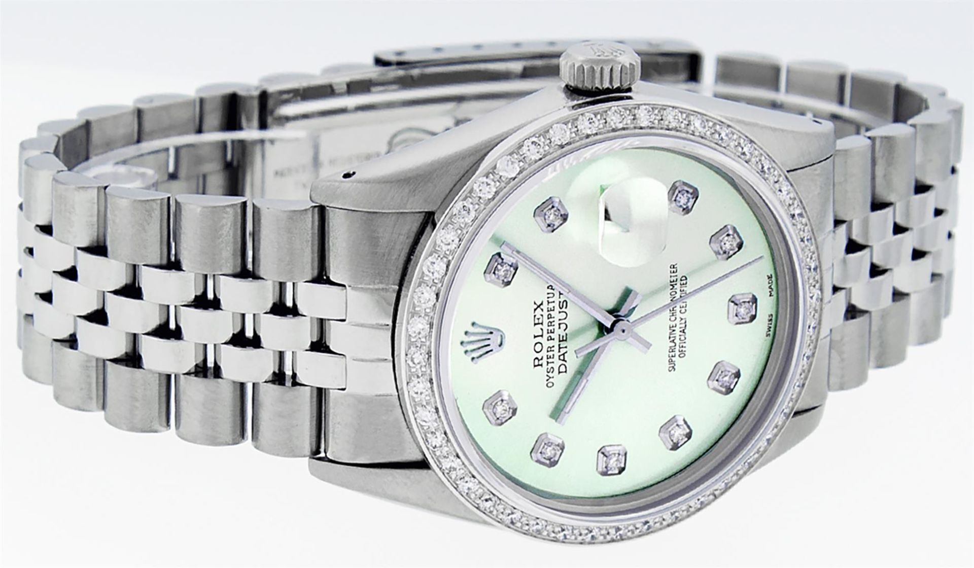 Rolex Mens Stainless Steel Green Diamond 36MM Oyster Perpetual Datejust Wristwat - Image 3 of 9
