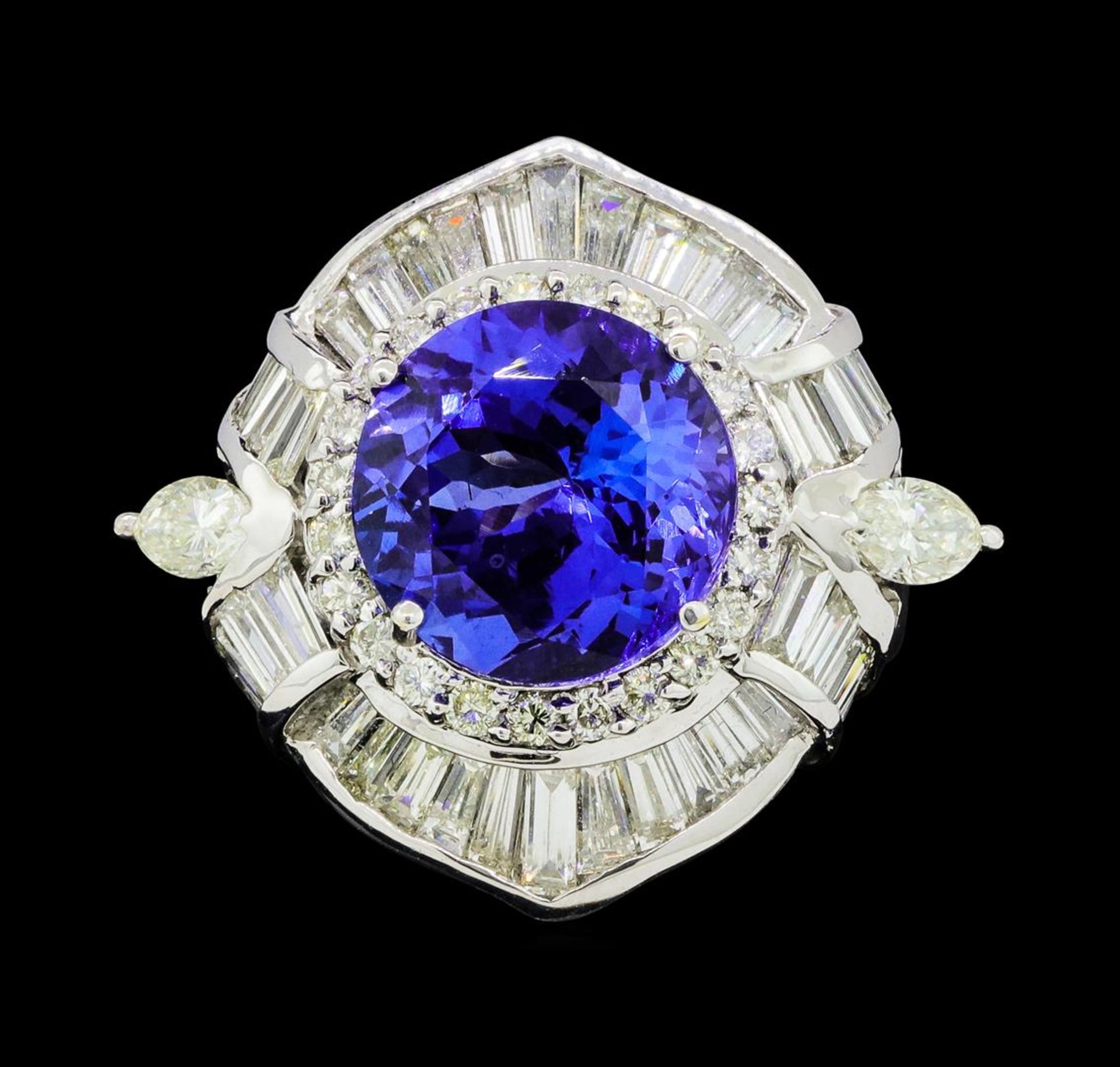 9.95 ctw Round Brilliant Tanzanite And Marquise Shaped Cut Diamond Ring - 18KT W - Image 2 of 6