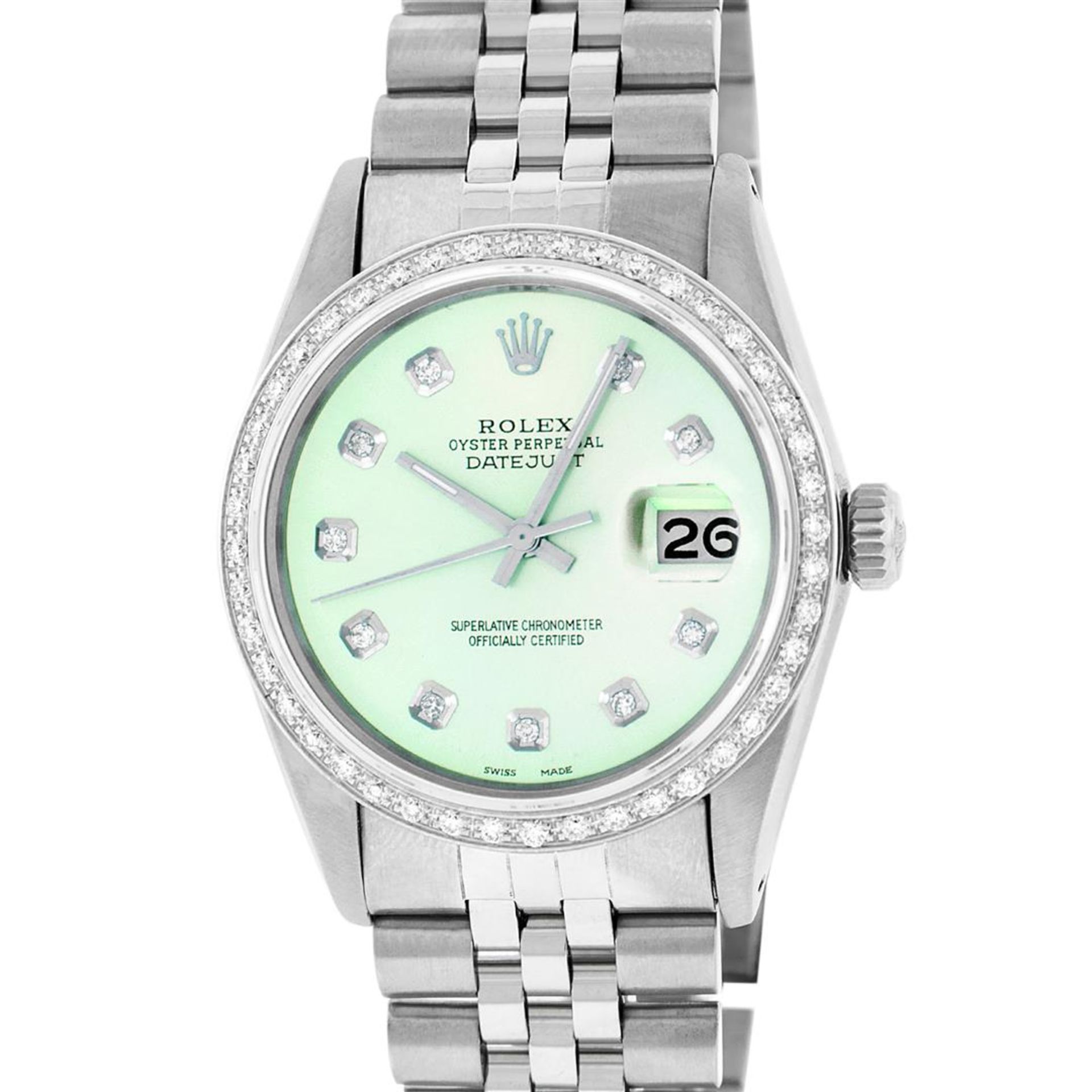 Rolex Mens Stainless Steel Green Diamond 36MM Oyster Perpetual Datejust Wristwat - Image 2 of 9