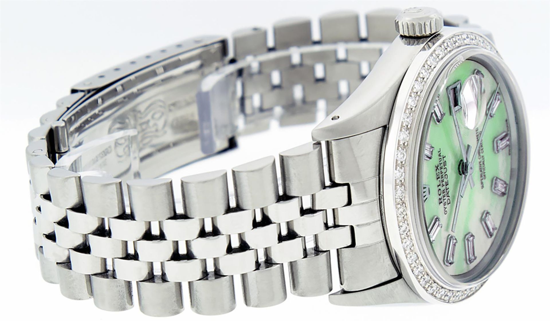 Rolex Mens Stainless Steel Green MOP Baguette Diamond & Emerald 36MM Datejust Wr - Image 4 of 9