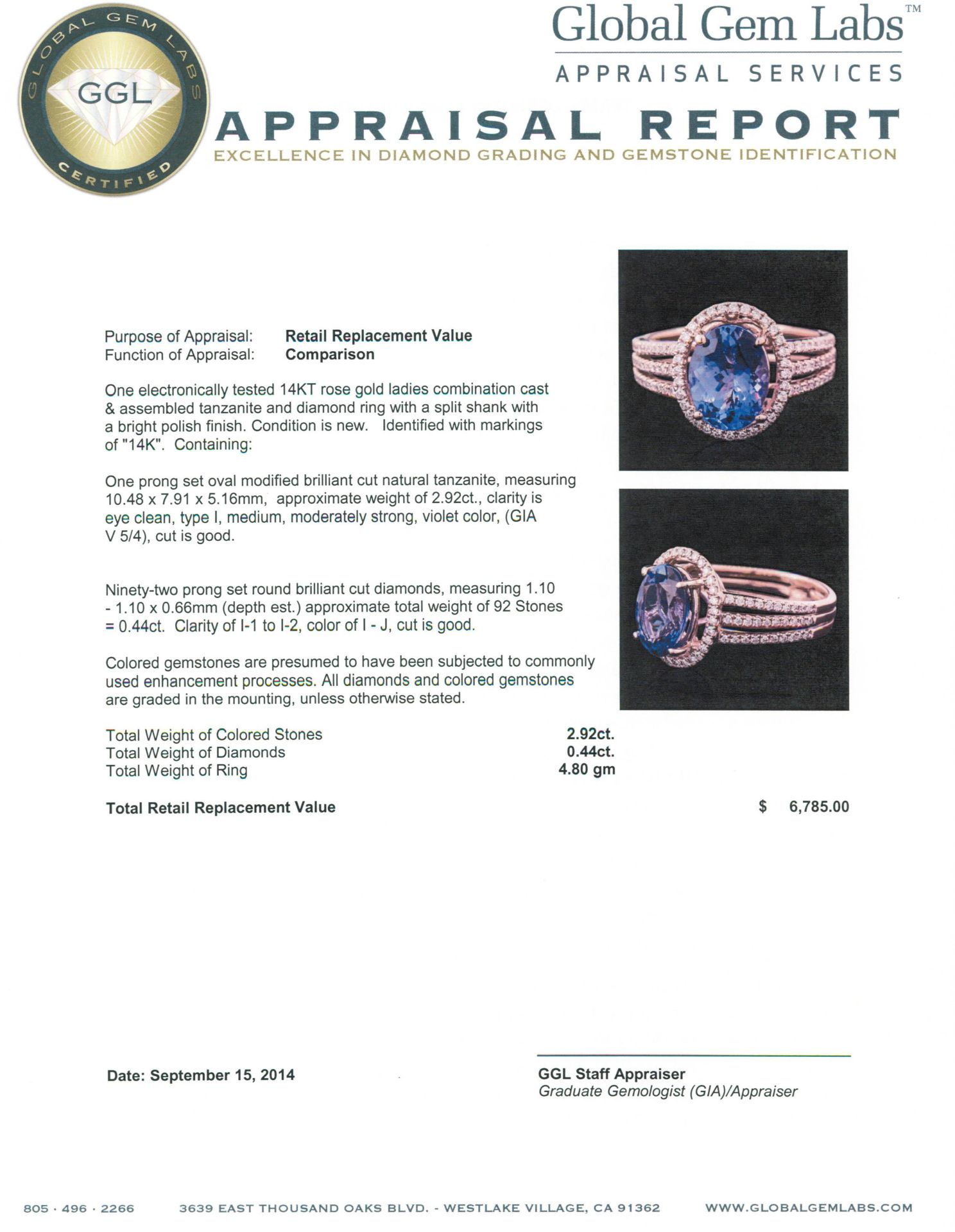 14KT Rose Gold 2.92 ctw Tanzanite and Diamond Ring - Image 5 of 5