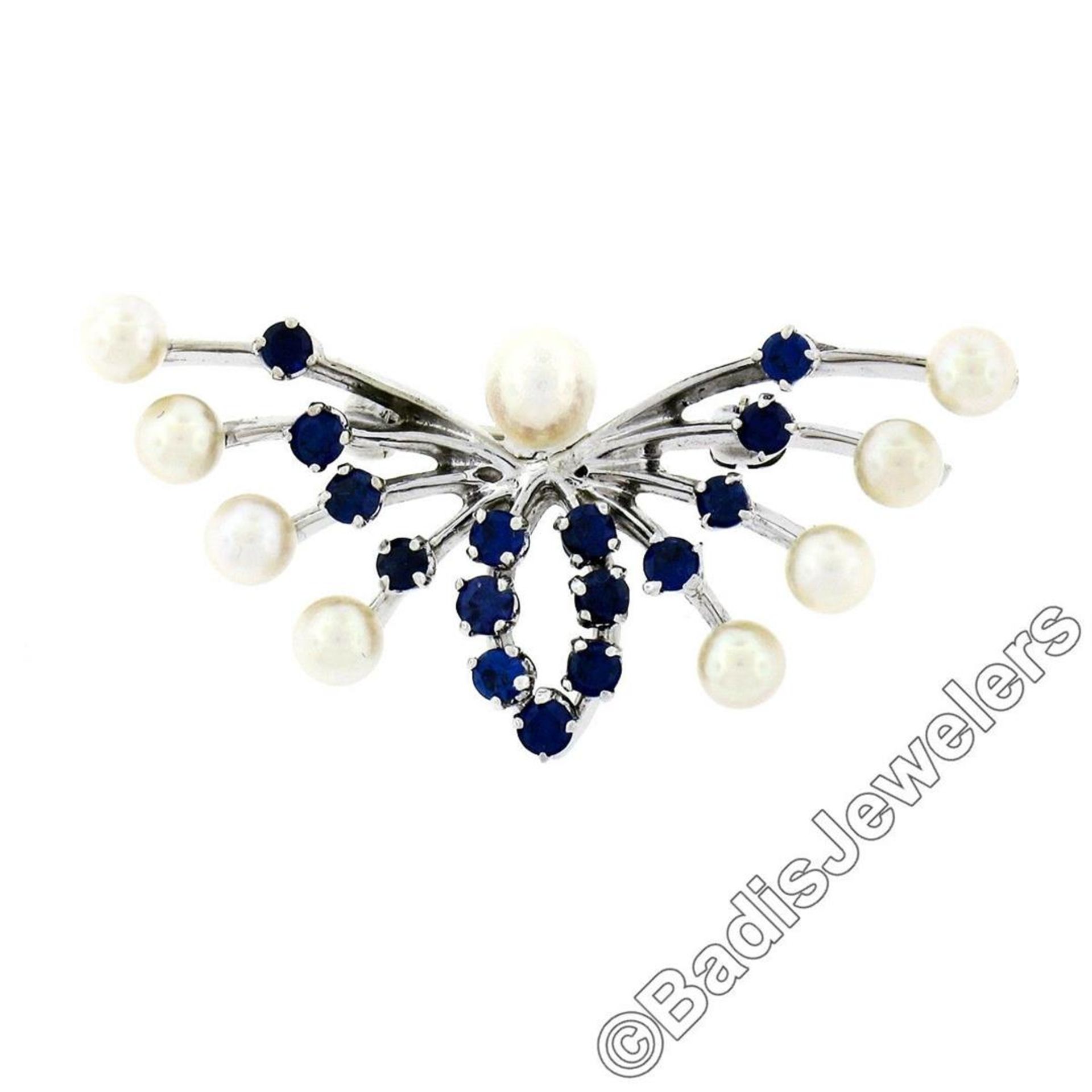 Estate 10kt White Gold 1.00ctw Sapphire & Pearl Open Butterfly Brooch or Pendant