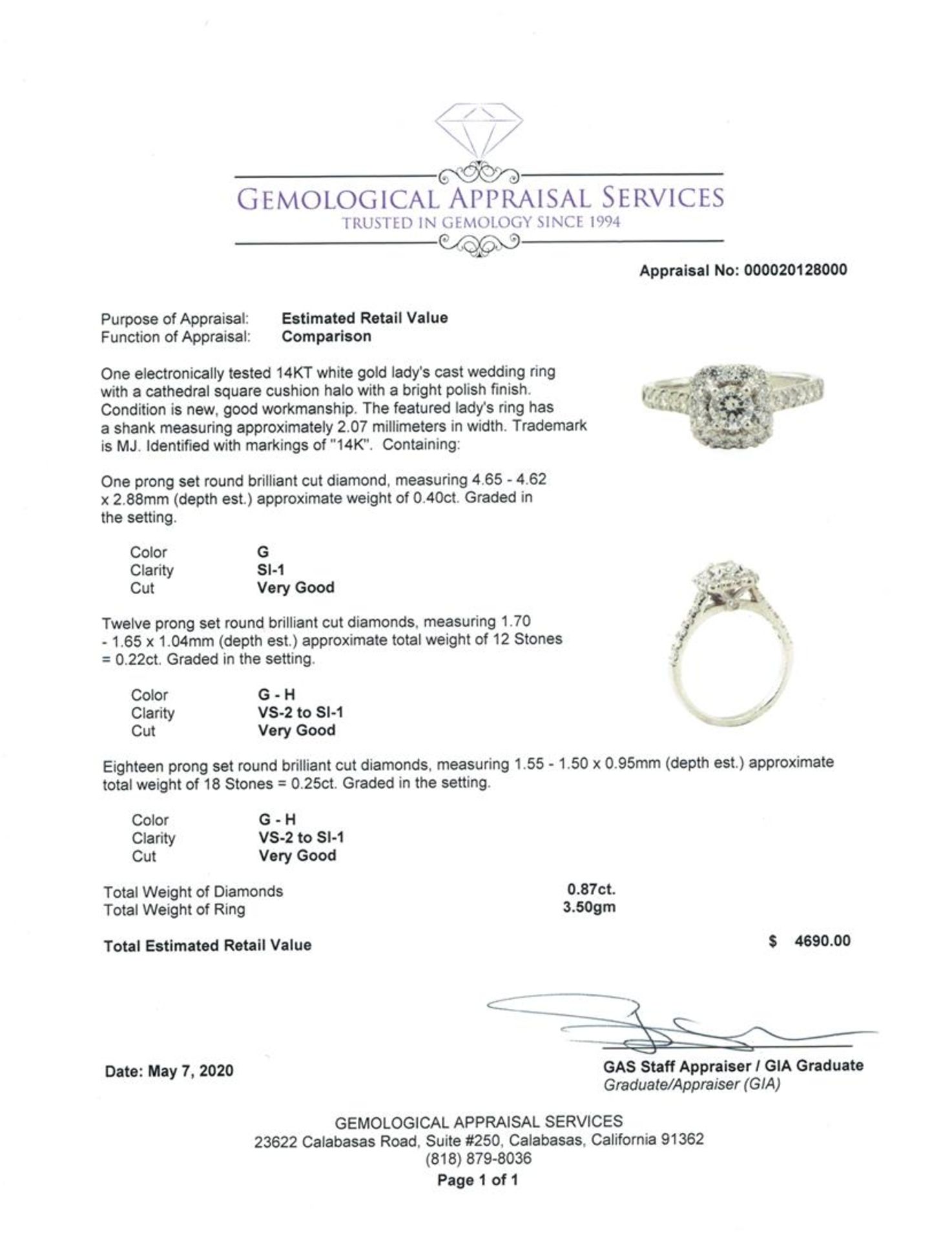 0.87 ctw Diamond Ring - 14KT White Gold - Image 5 of 5