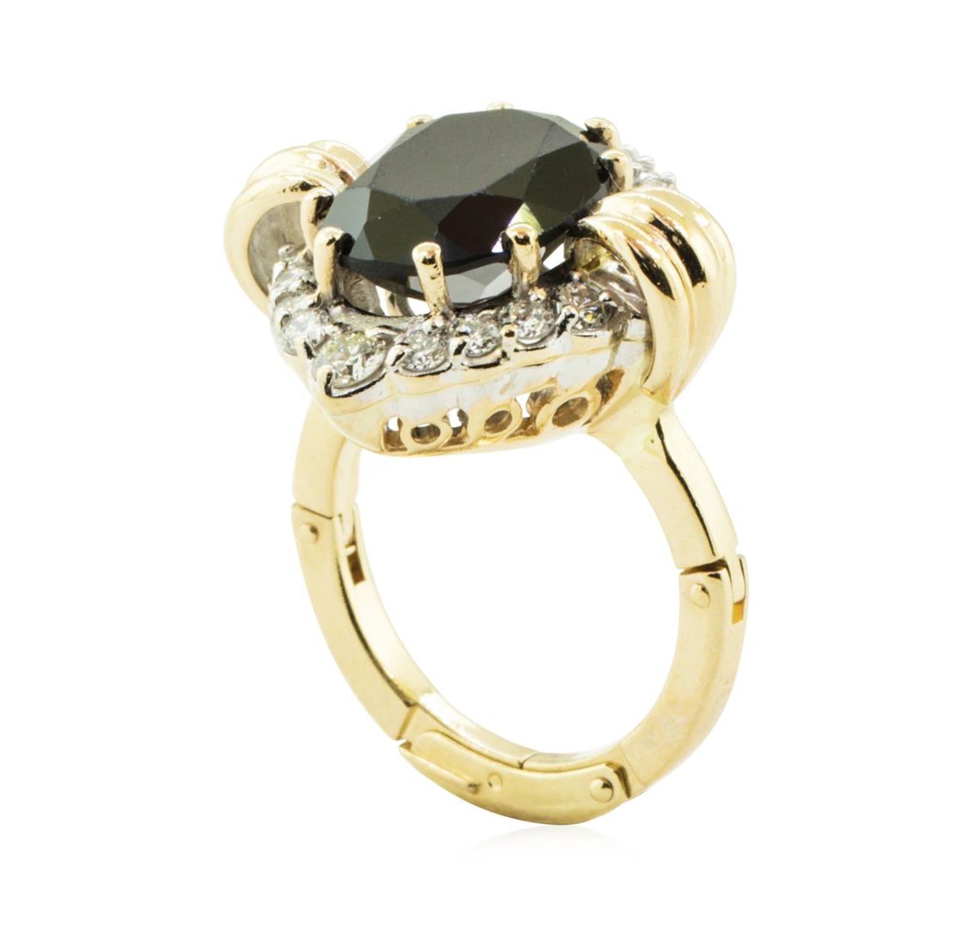 5.75 ctw Oval Brilliant Onyx And Diamond Ring - 14KT Yellow And White Gold - Image 4 of 5