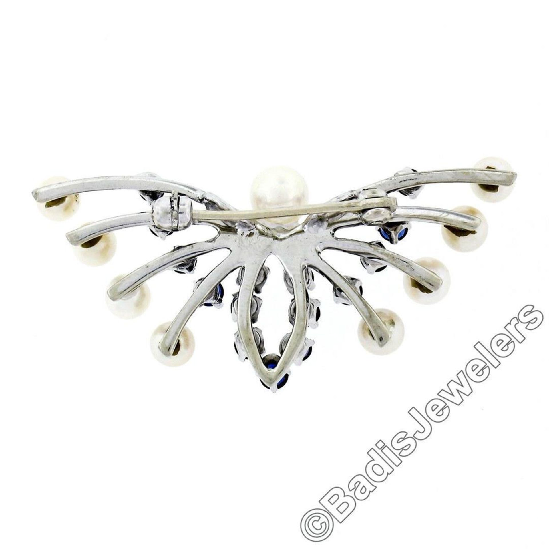 Estate 10kt White Gold 1.00ctw Sapphire & Pearl Open Butterfly Brooch or Pendant - Image 5 of 7