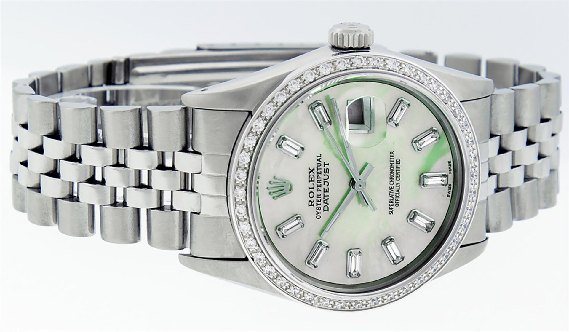 Rolex Mens Stainless Steel Green MOP Baguette Diamond & Emerald 36MM Datejust Wr - Image 3 of 9