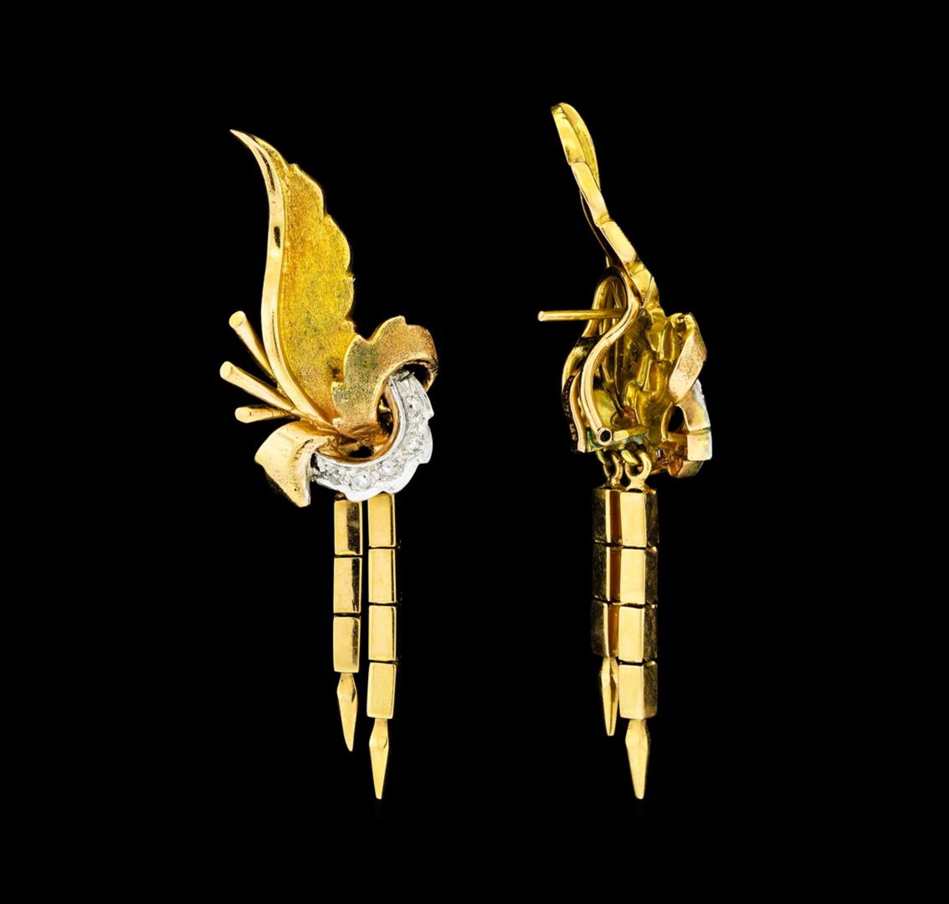 0.28 ctw Diamond Earrings - 18KT Yellow Gold with Rhodium Plating - Image 2 of 3