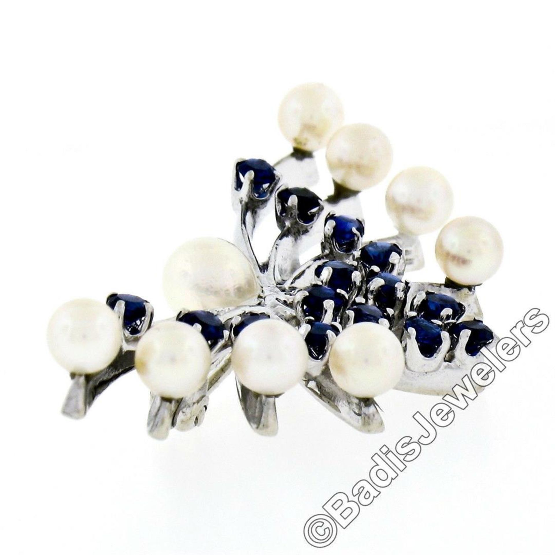 Estate 10kt White Gold 1.00ctw Sapphire & Pearl Open Butterfly Brooch or Pendant - Image 3 of 7