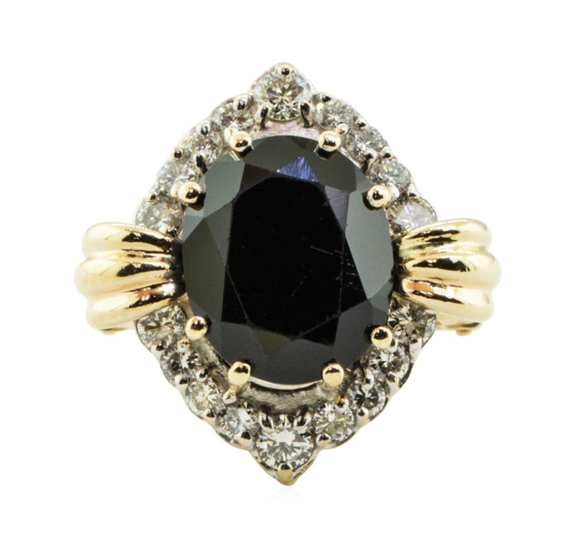 5.75 ctw Oval Brilliant Onyx And Diamond Ring - 14KT Yellow And White Gold - Image 2 of 5
