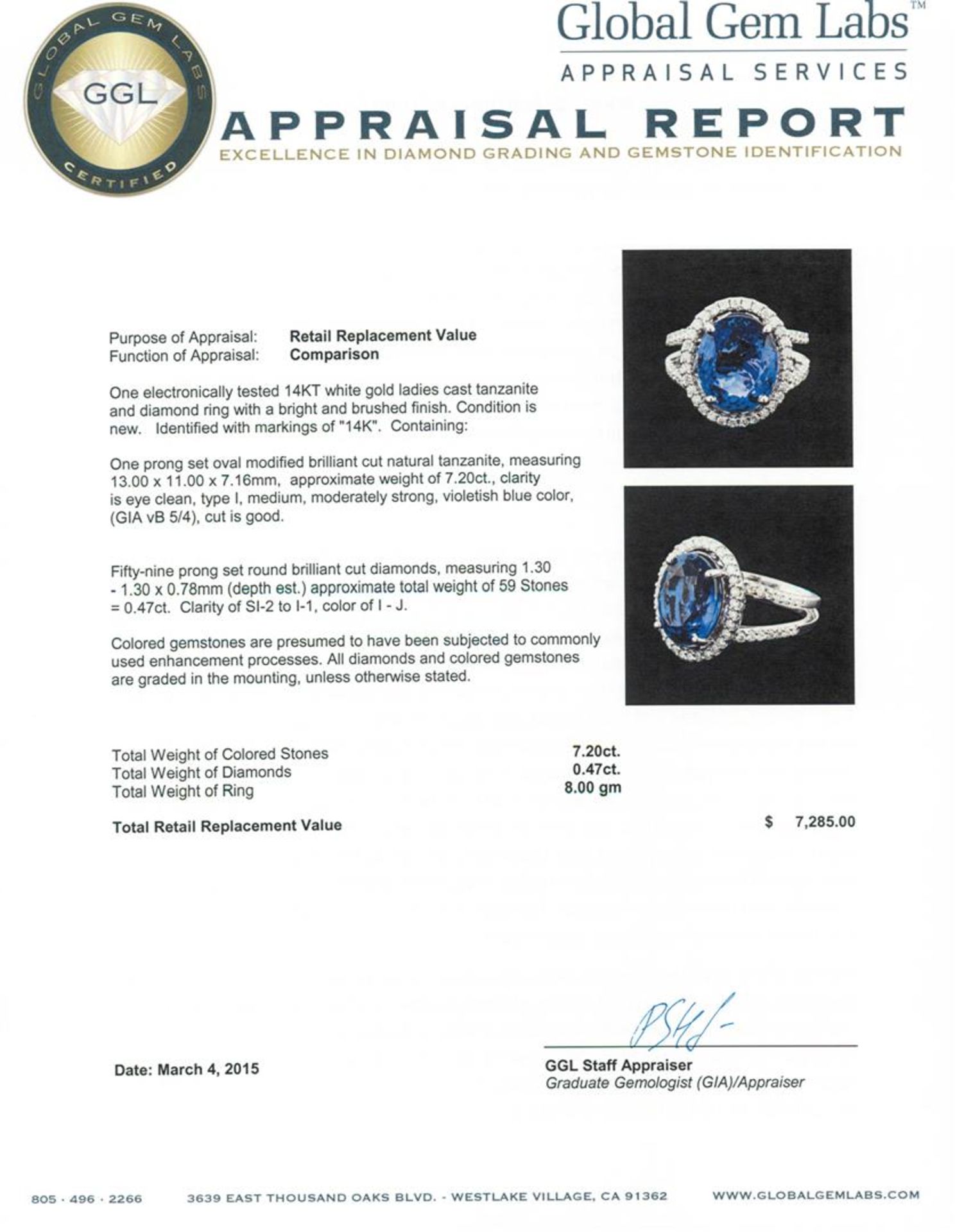 14KT White Gold 7.20 ctw Tanzanite and Diamond Ring - Image 4 of 4