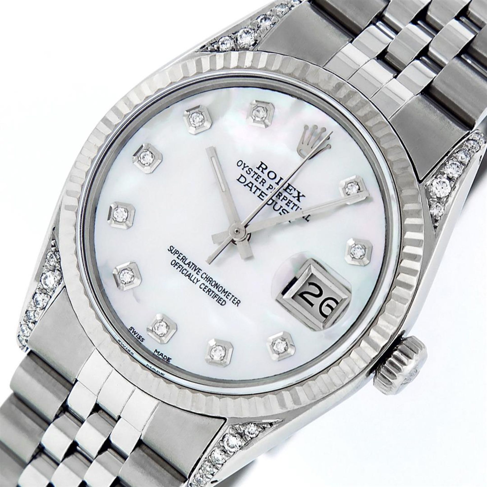Rolex Mens Stainless Steel Mother Of Pearl Diamond Lugs 36MM Datejust Wristwatch - Image 2 of 8