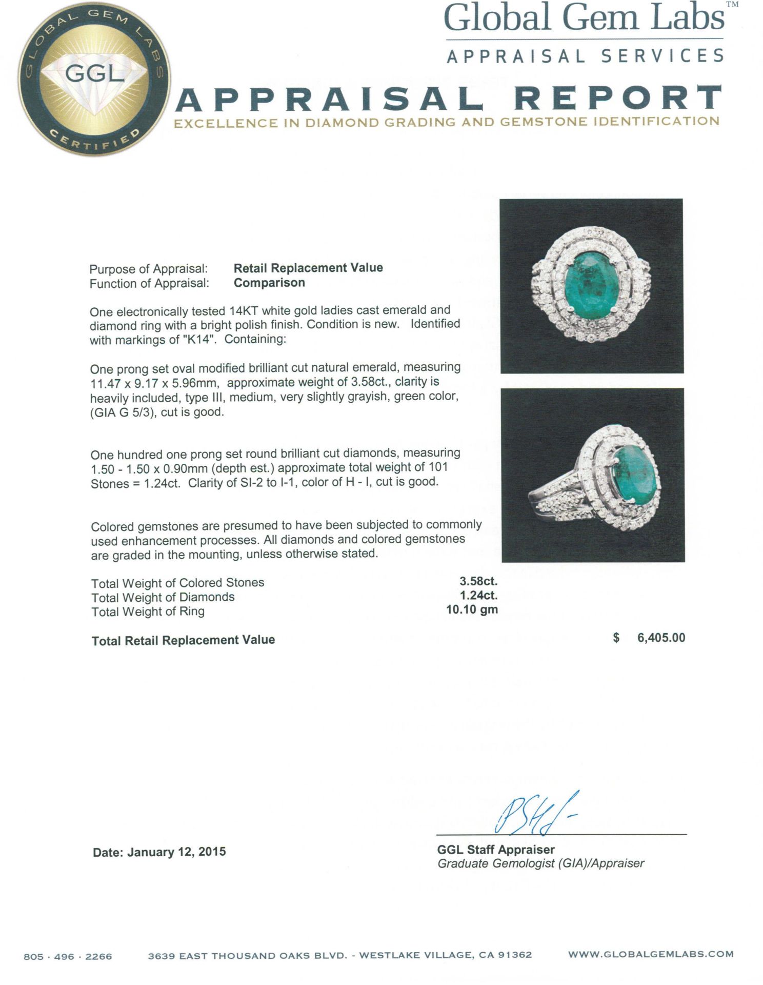 14KT White Gold 3.58 ctw Emerald and Diamond Ring - Image 5 of 5