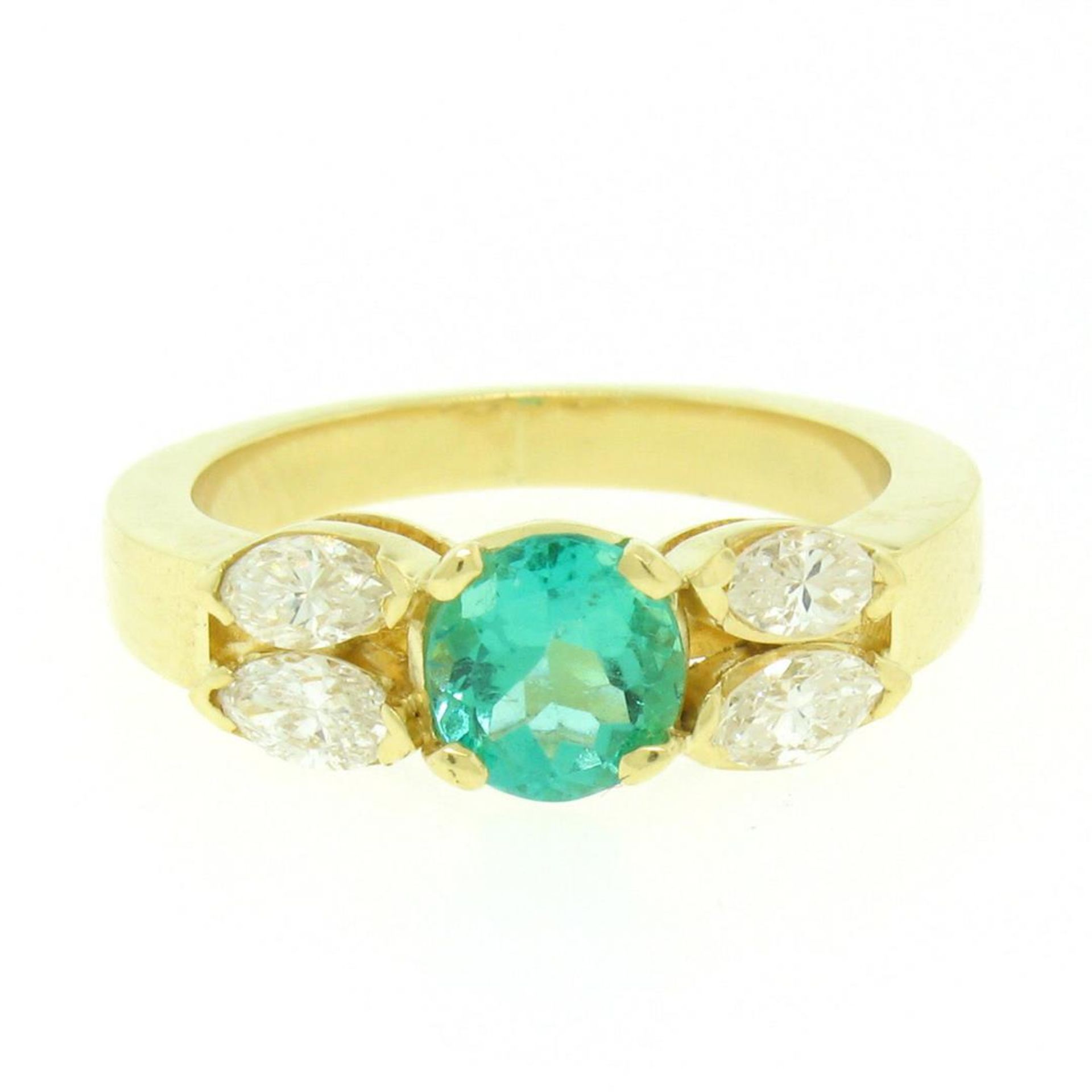 18kt Yellow Gold 1.73ctw Round Emerald and Marquise Diamond Ring - Image 2 of 9