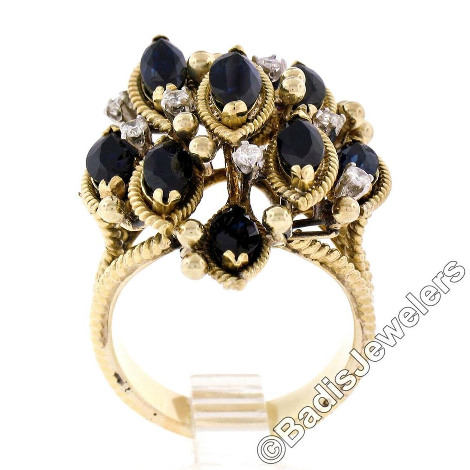 18kt Yellow Gold 7.37ctw Marquise Sapphire & Diamond Tiered Cocktail Ring - Image 5 of 9
