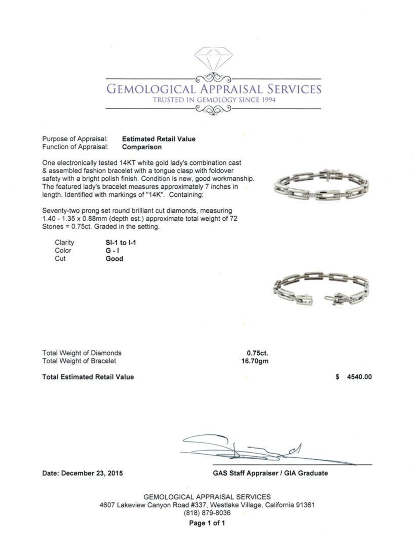 0.75ctw Diamond Bracelet - 14KT White Gold - Image 4 of 4