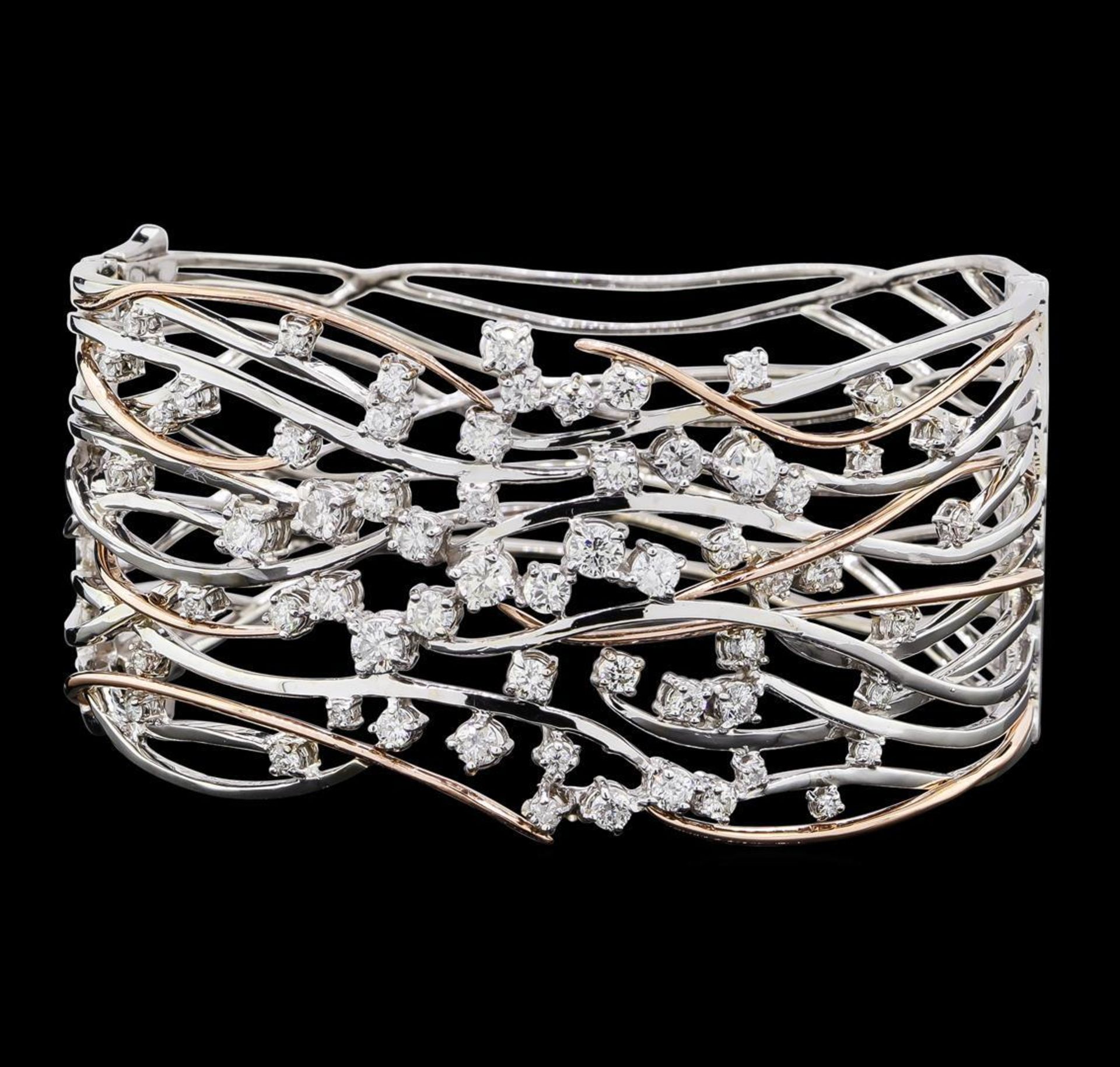 1.45 ctw Diamond Bangle Bracelet - 14KT Rose and White Gold