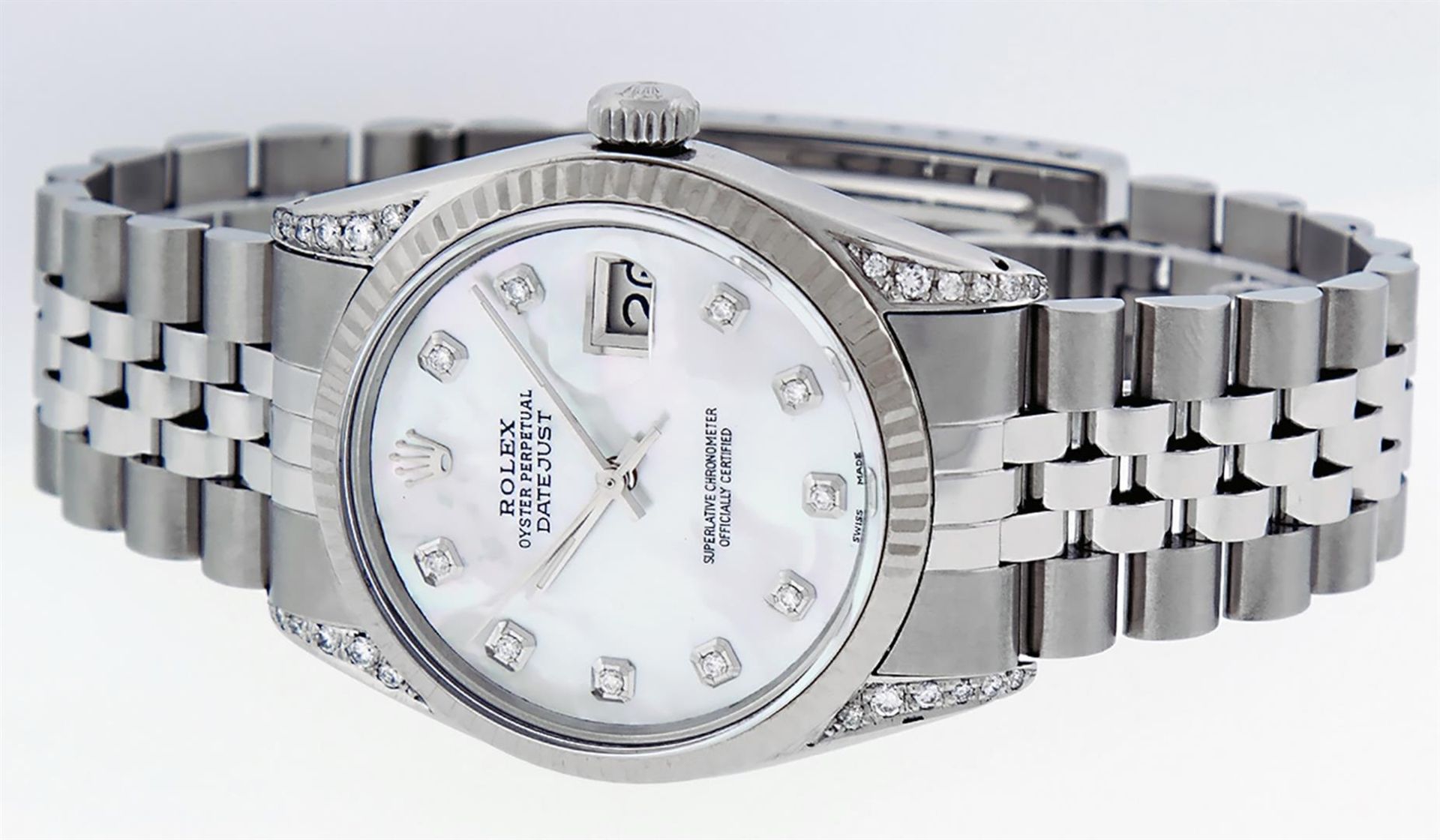 Rolex Mens Stainless Steel Mother Of Pearl Diamond Lugs 36MM Datejust Wristwatch - Image 6 of 8