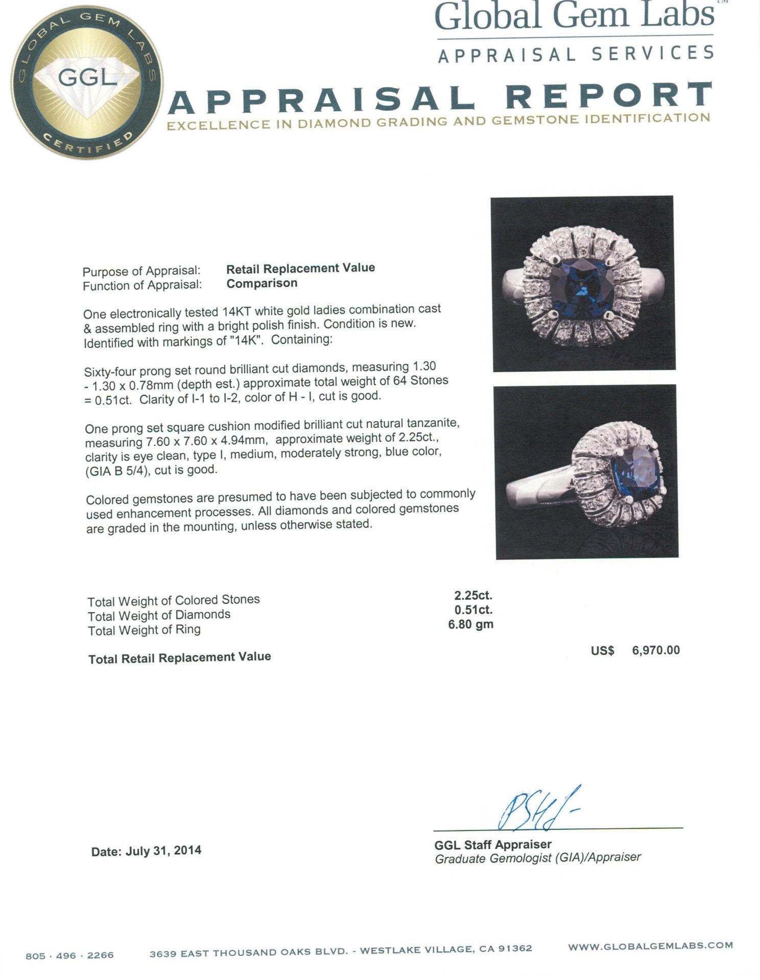 14KT White Gold 2.25 ctw Tanzanite and Diamond Ring - Image 5 of 5