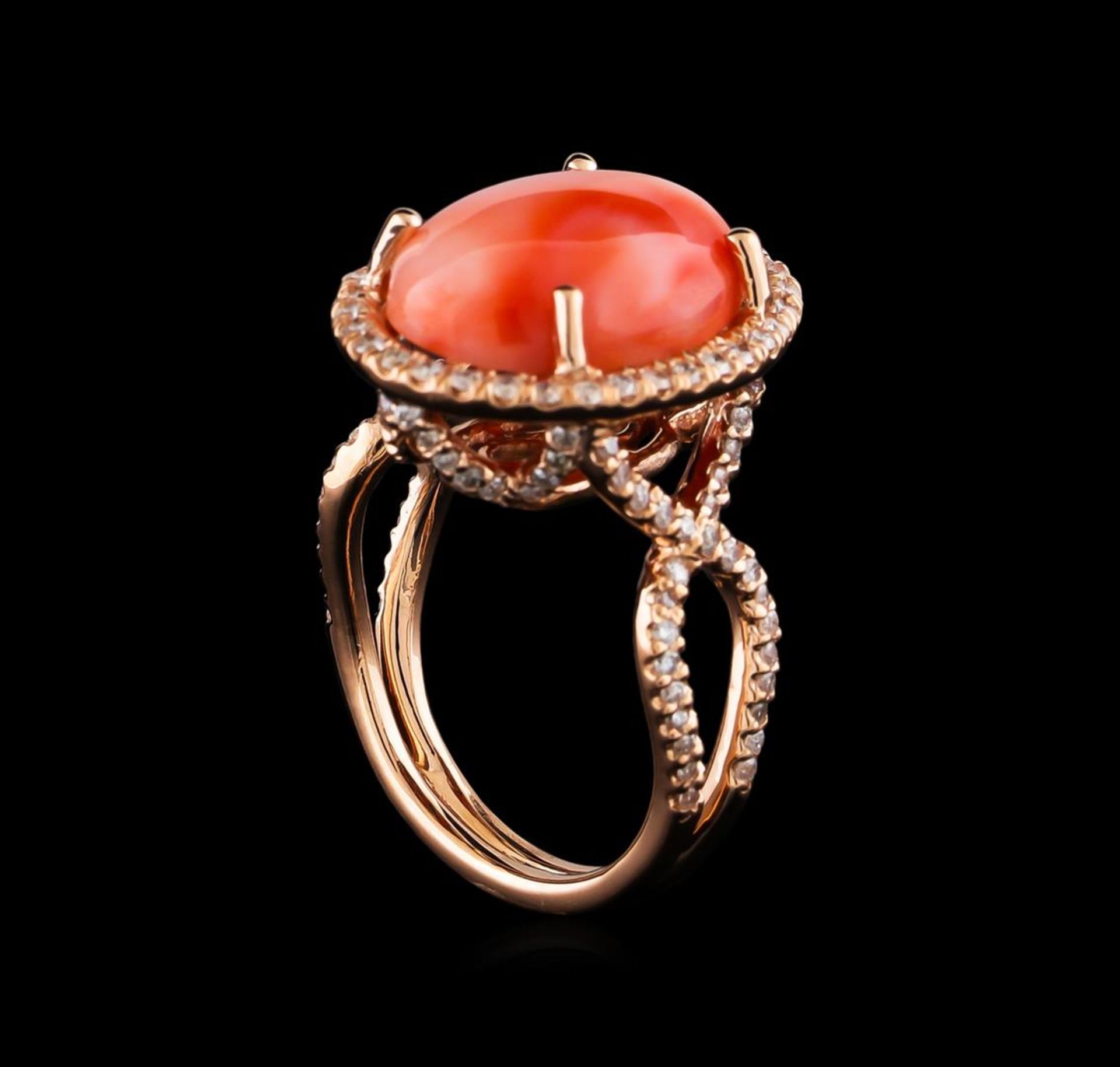 6.62 ctw Coral and Diamond Ring - 14KT Rose Gold - Image 4 of 5