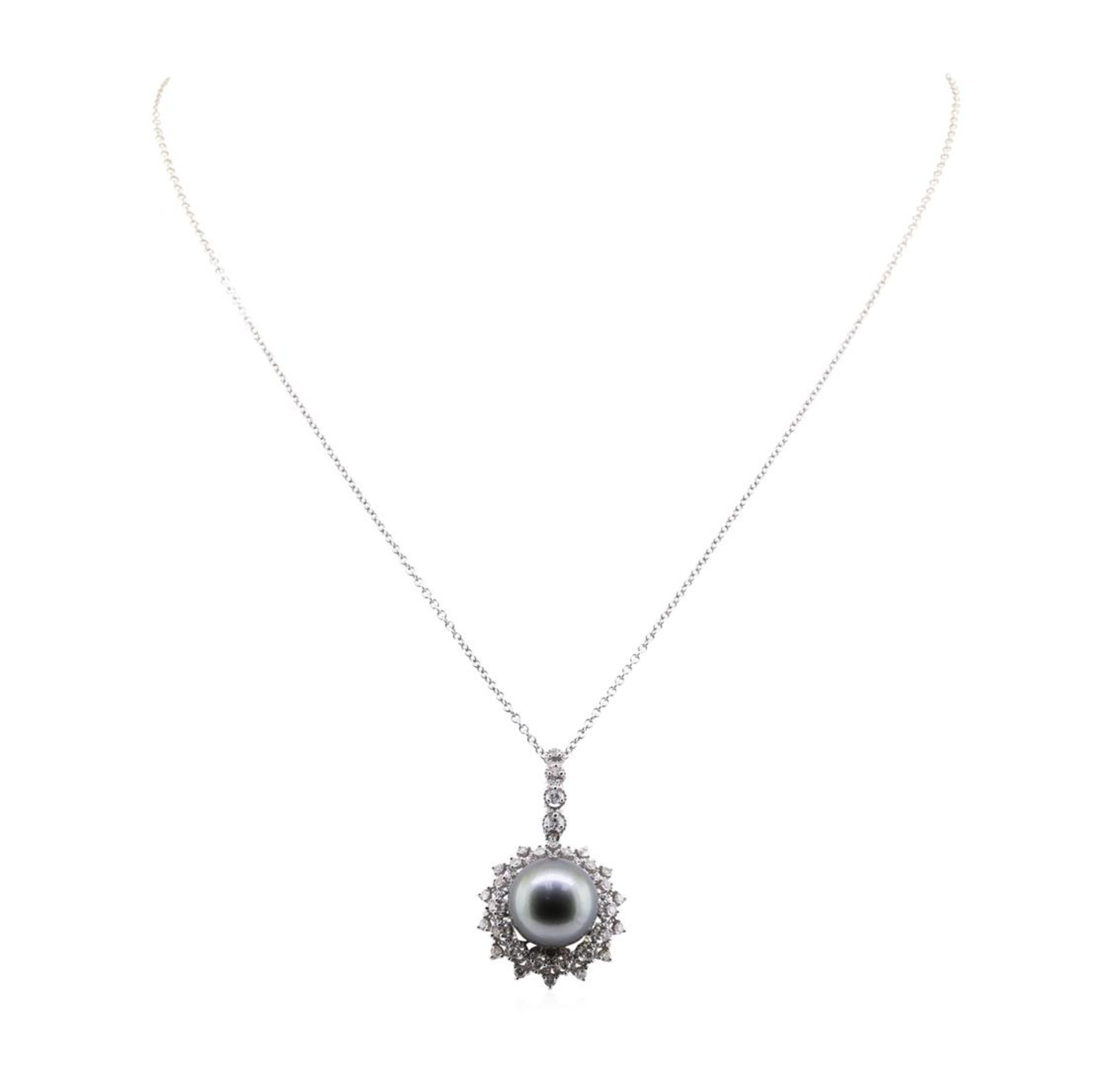 Pearl and Diamond Pendant With Chain - 18KT White Gold - Image 2 of 3