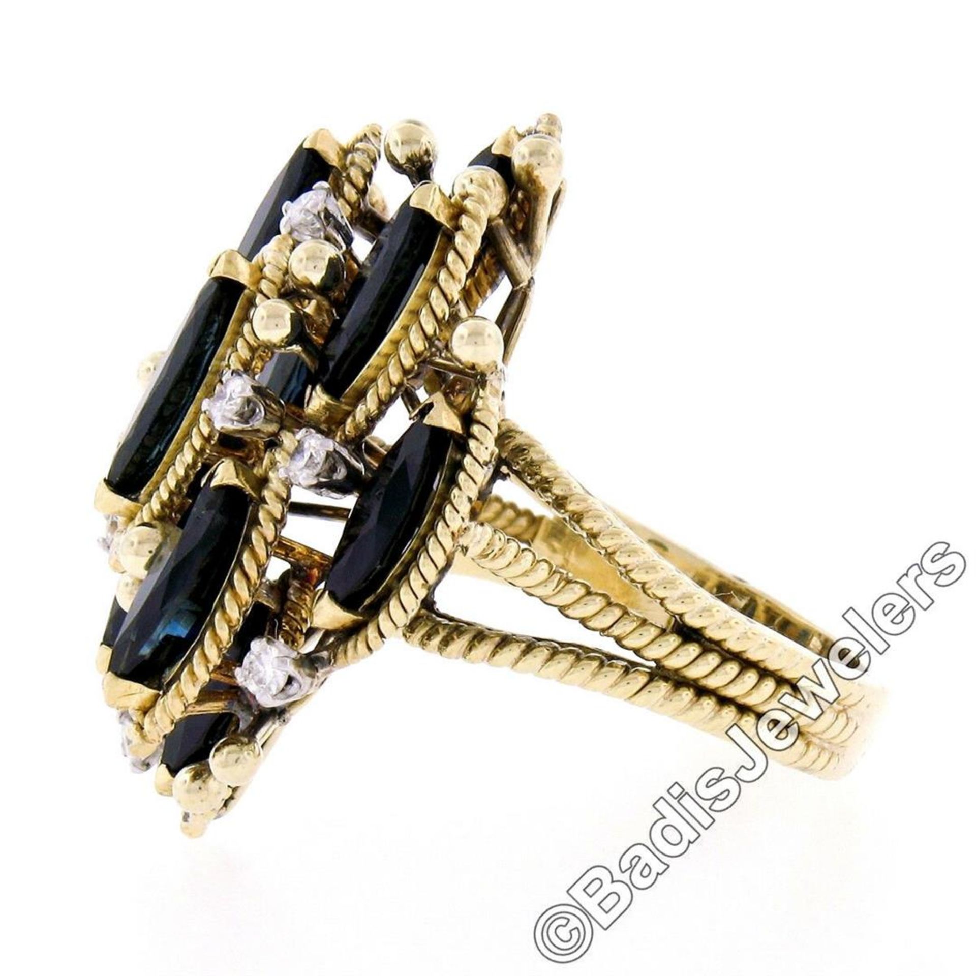 18kt Yellow Gold 7.37ctw Marquise Sapphire & Diamond Tiered Cocktail Ring - Image 9 of 9