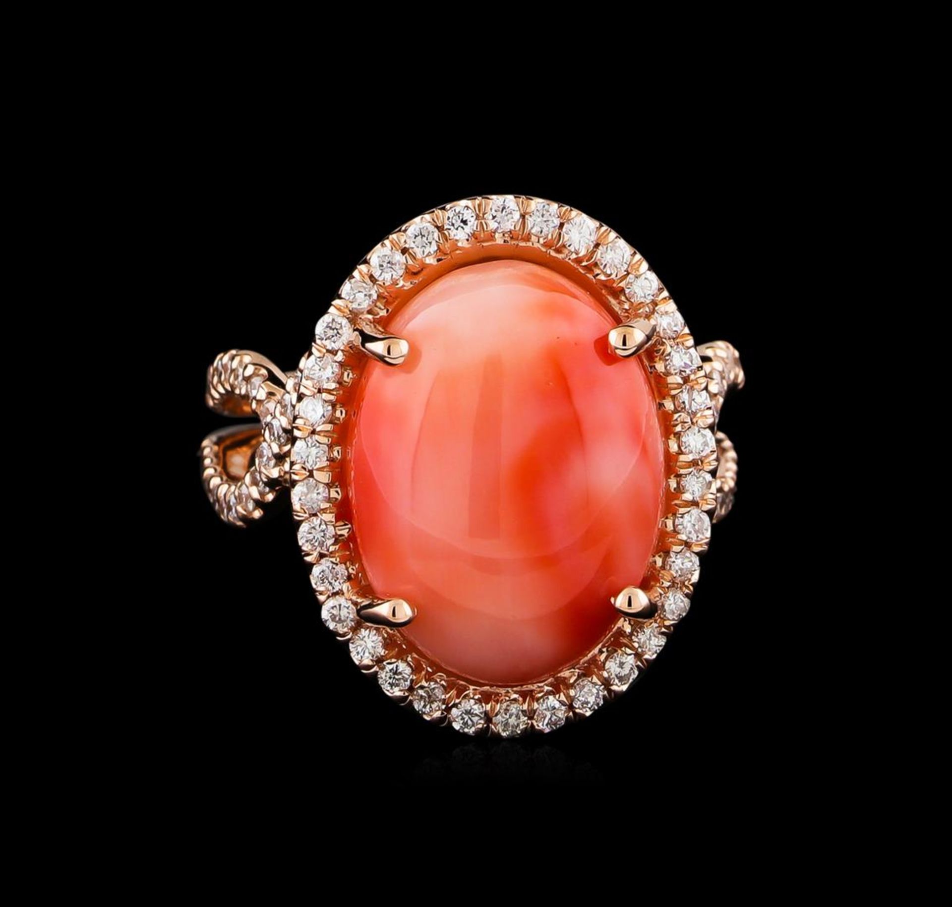 6.62 ctw Coral and Diamond Ring - 14KT Rose Gold - Image 2 of 5