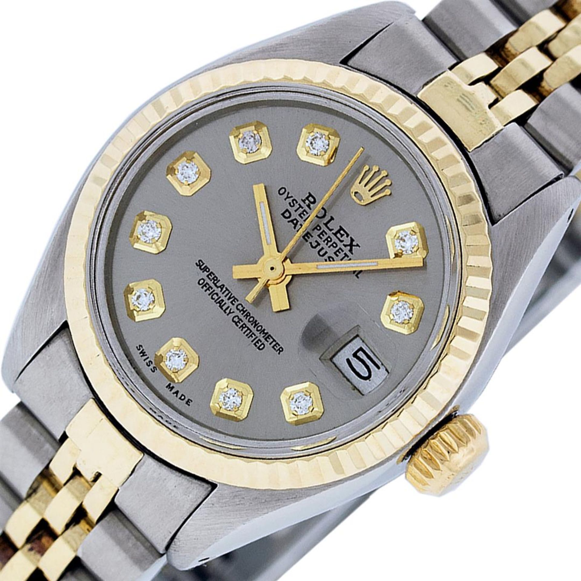 Rolex Ladies 2 Tone Slate Grey Diamond 26MM Datejust Wristwatch - Image 3 of 9