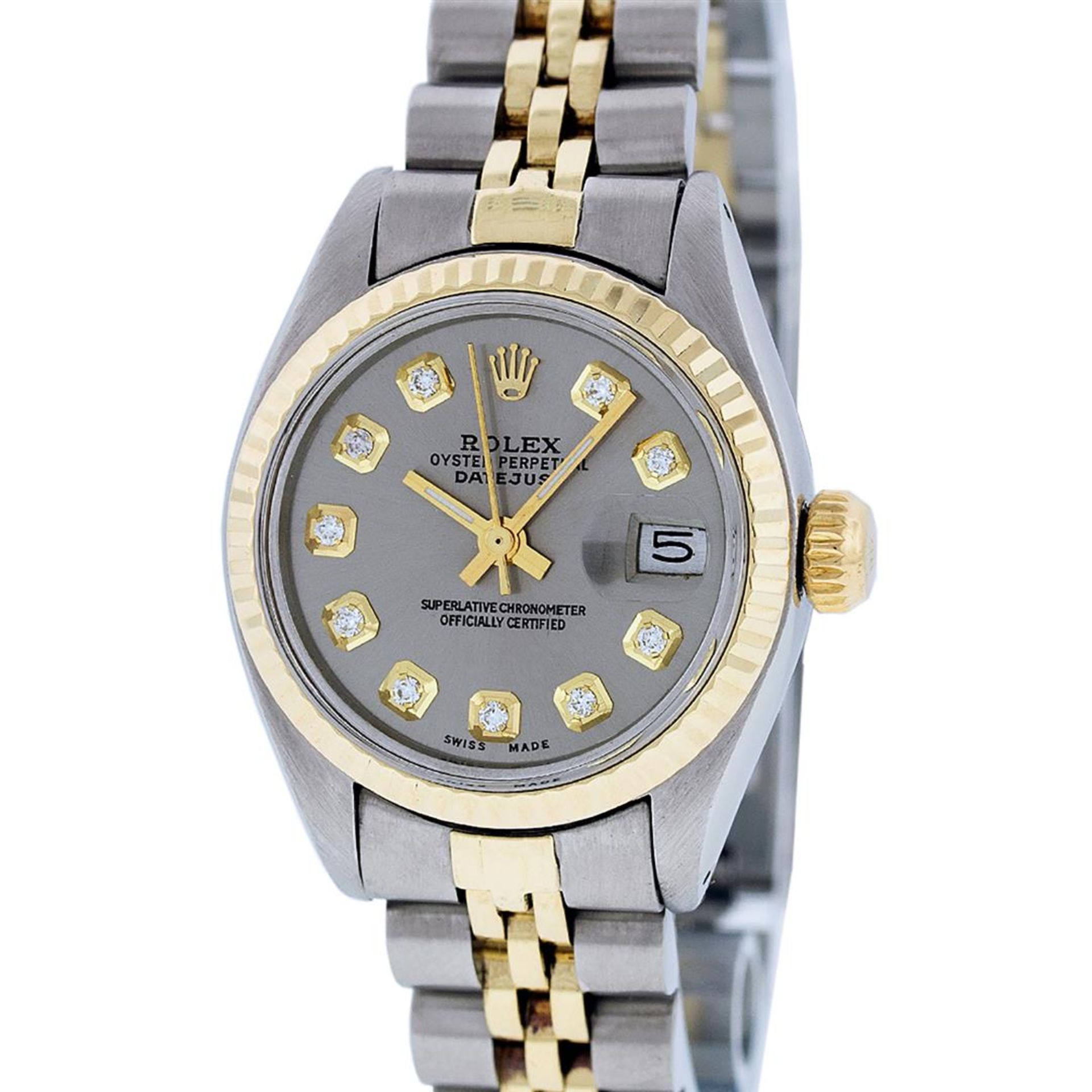 Rolex Ladies 2 Tone Slate Grey Diamond 26MM Datejust Wristwatch