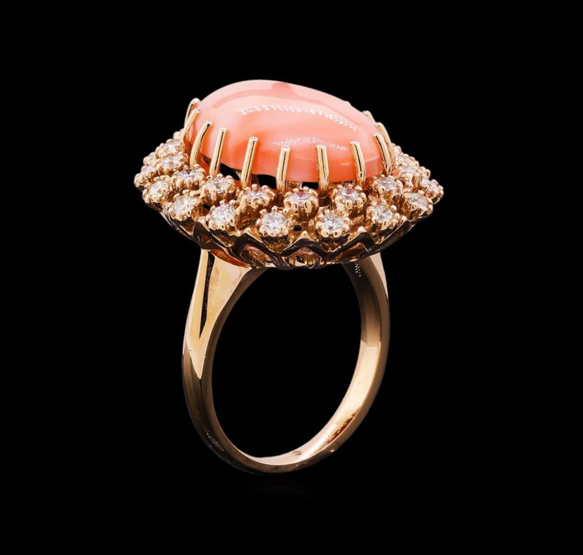 9.60 ctw Pink Coral and Diamond Ring - 14KT Rose Gold - Image 4 of 5