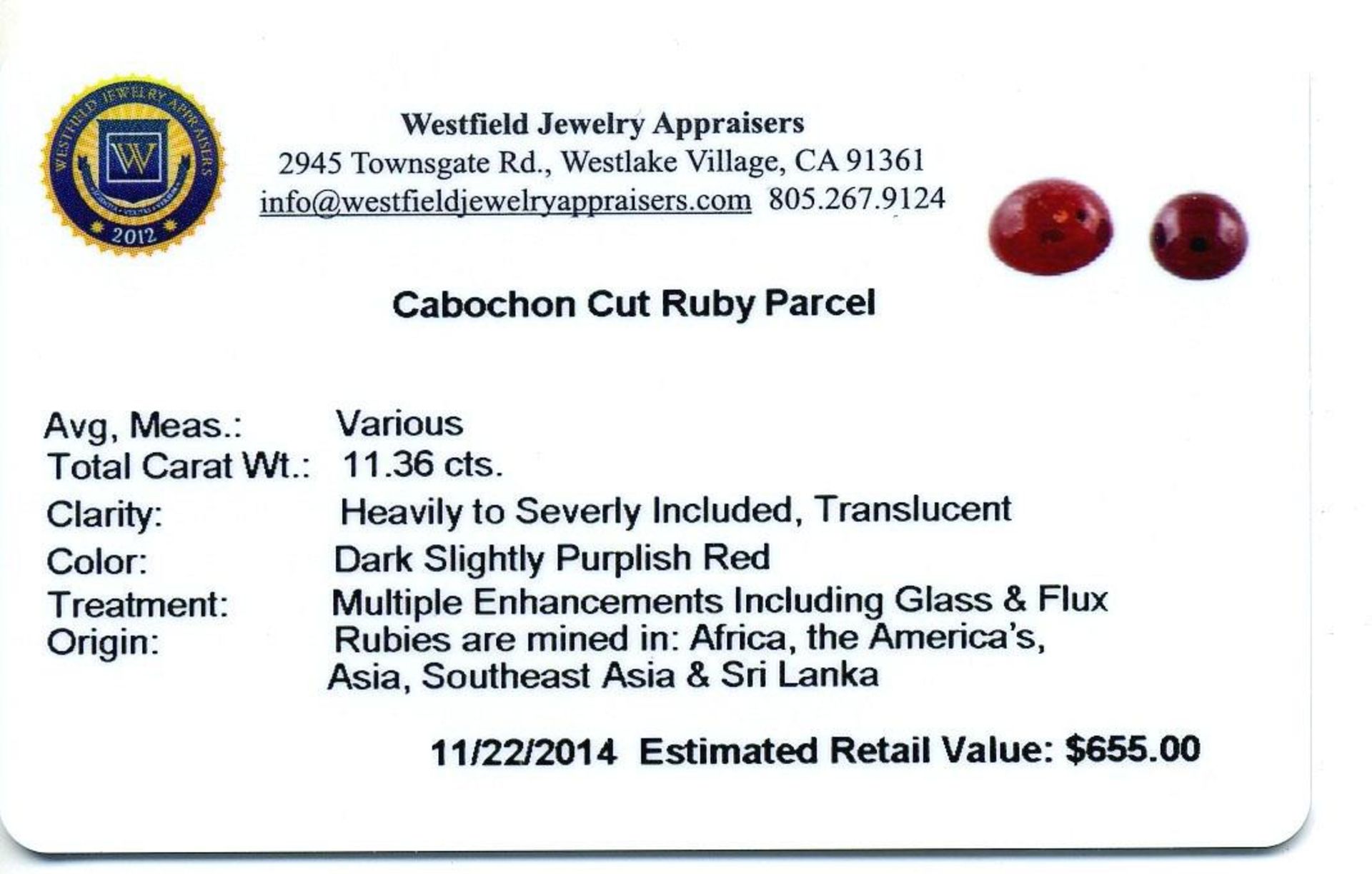 11.36 ctw. Cabochon Cut Ruby Parcel - Image 2 of 2