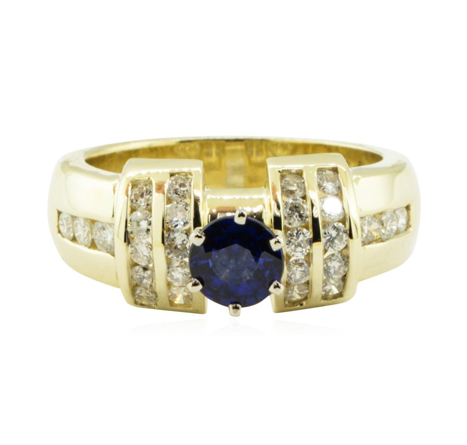 1.40 ctw Round Brilliant Blue Sapphire And Diamond Ring - 14KT Yellow Gold - Image 2 of 5