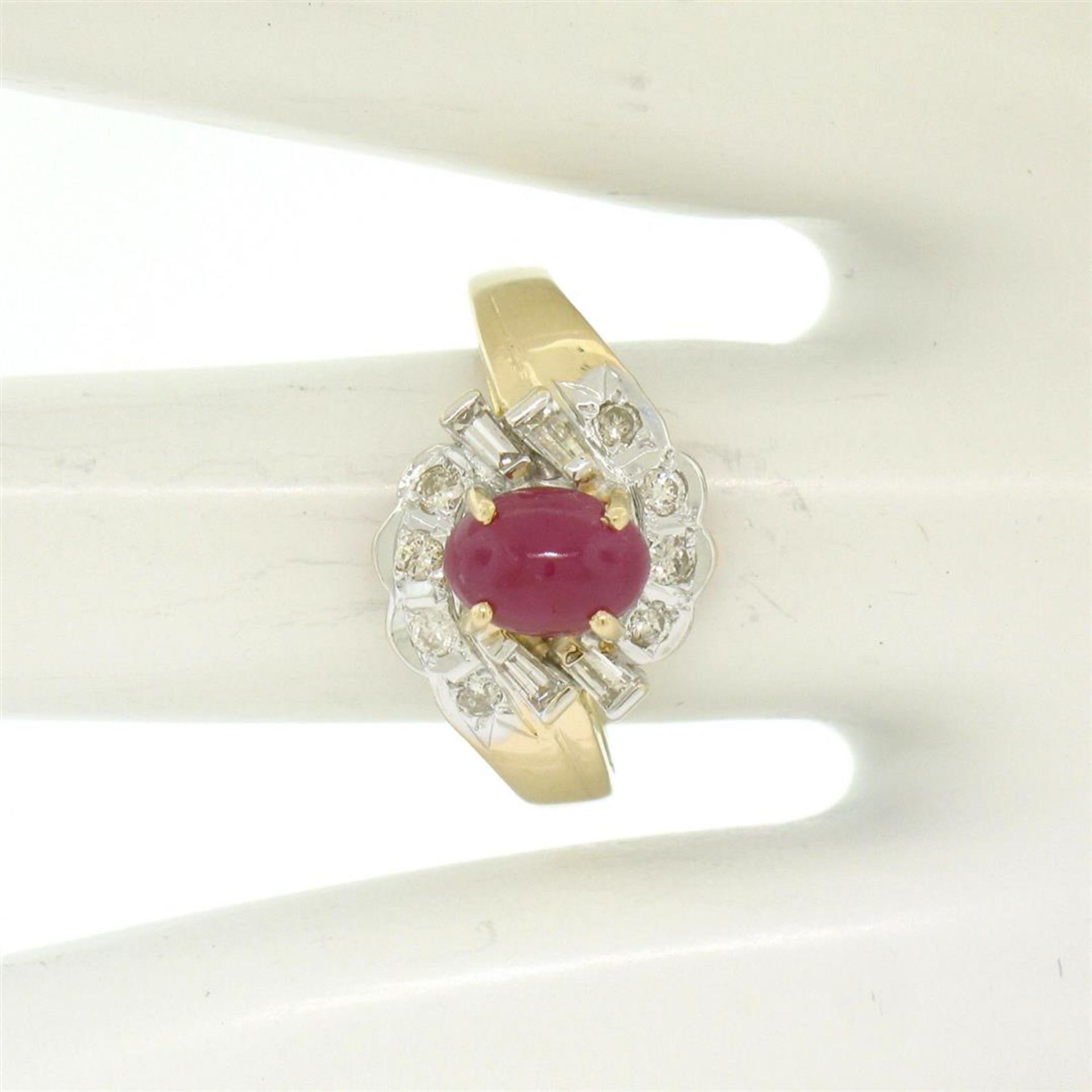 14kt White and Yellow Gold Cabochon Ruby and Diamond Ring - Image 7 of 7
