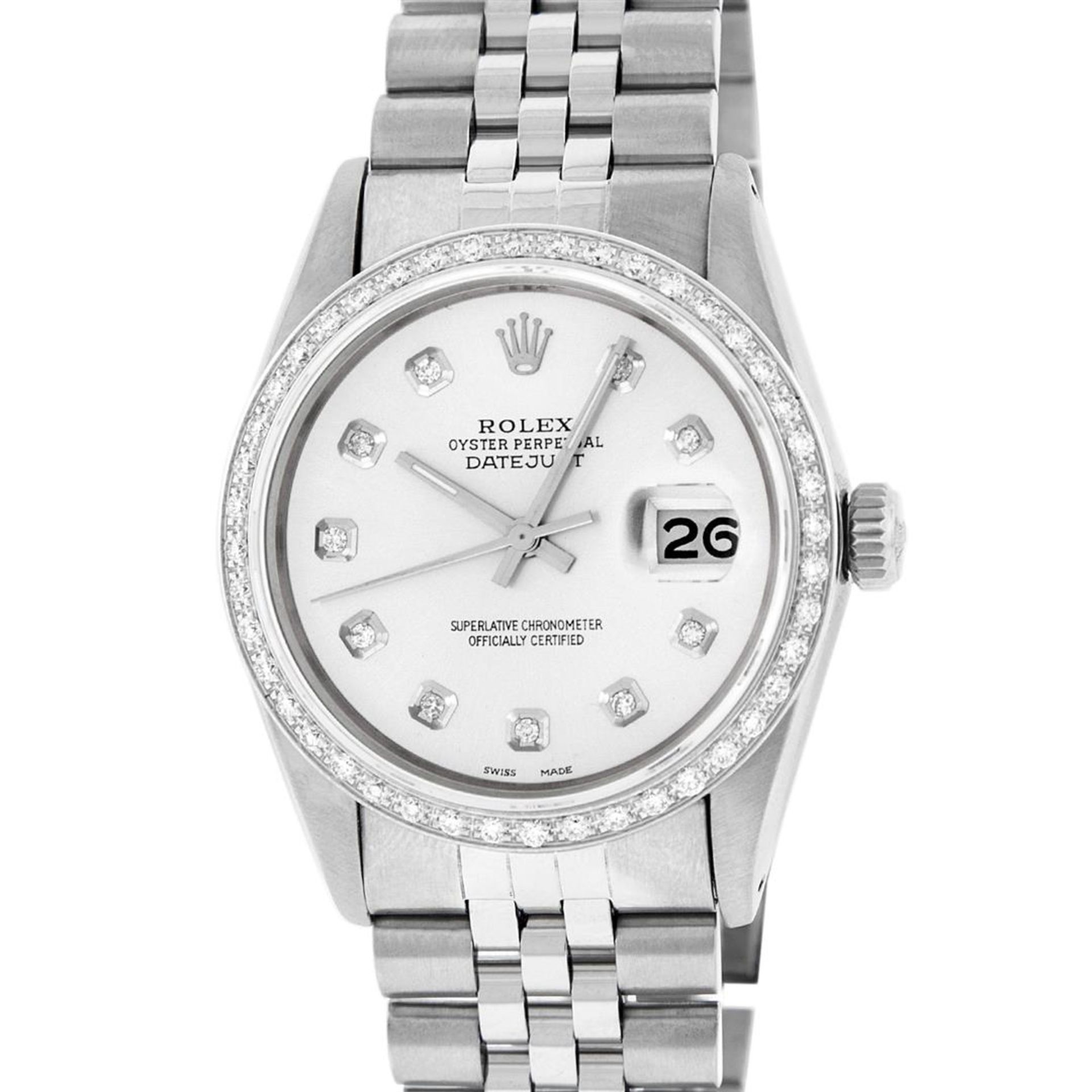 Rolex Mens Datejust 36 Stainless Steel Silver Diamond Oyster Datejust Wristwatch - Image 3 of 9