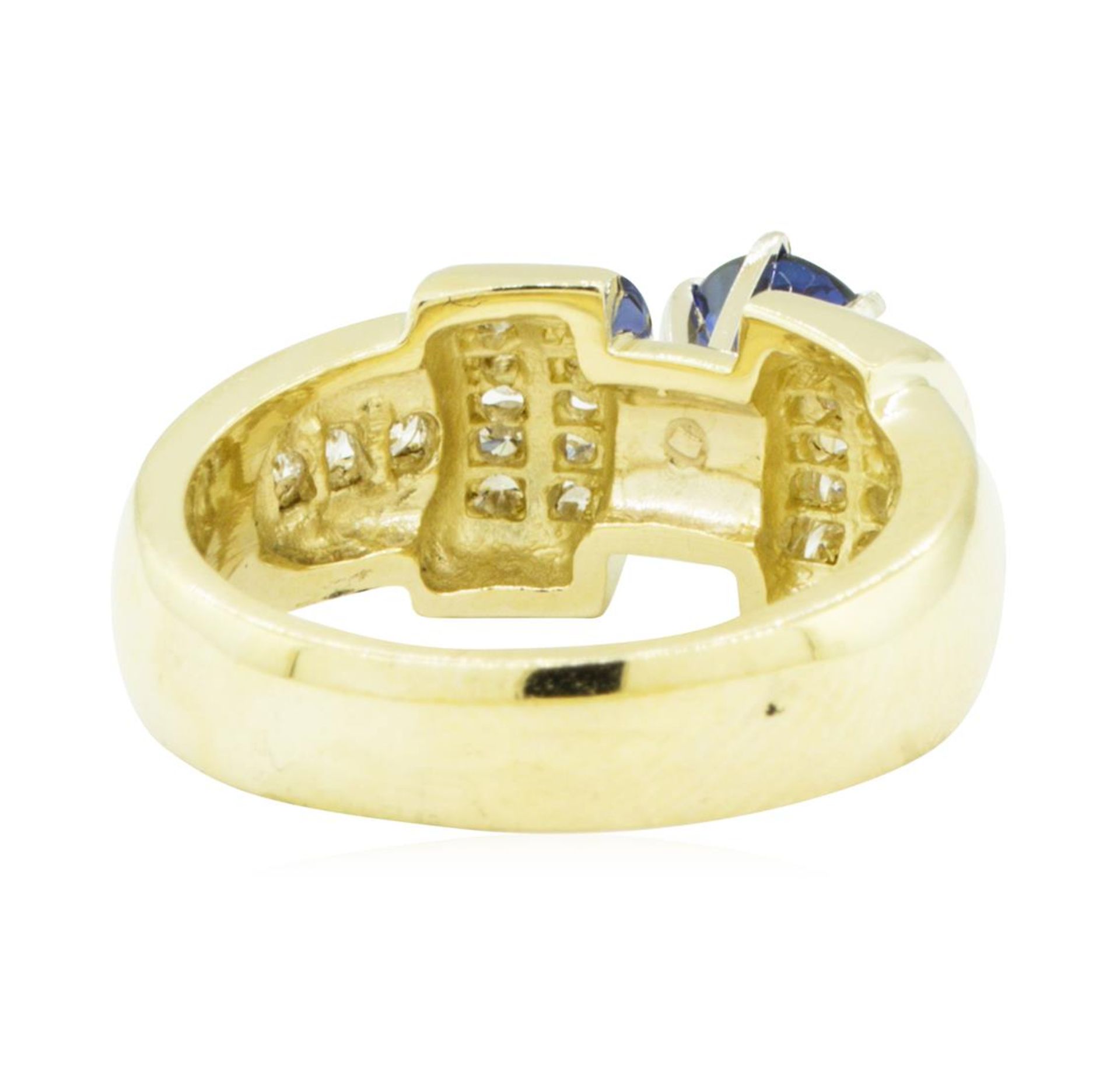 1.40 ctw Round Brilliant Blue Sapphire And Diamond Ring - 14KT Yellow Gold - Image 3 of 5