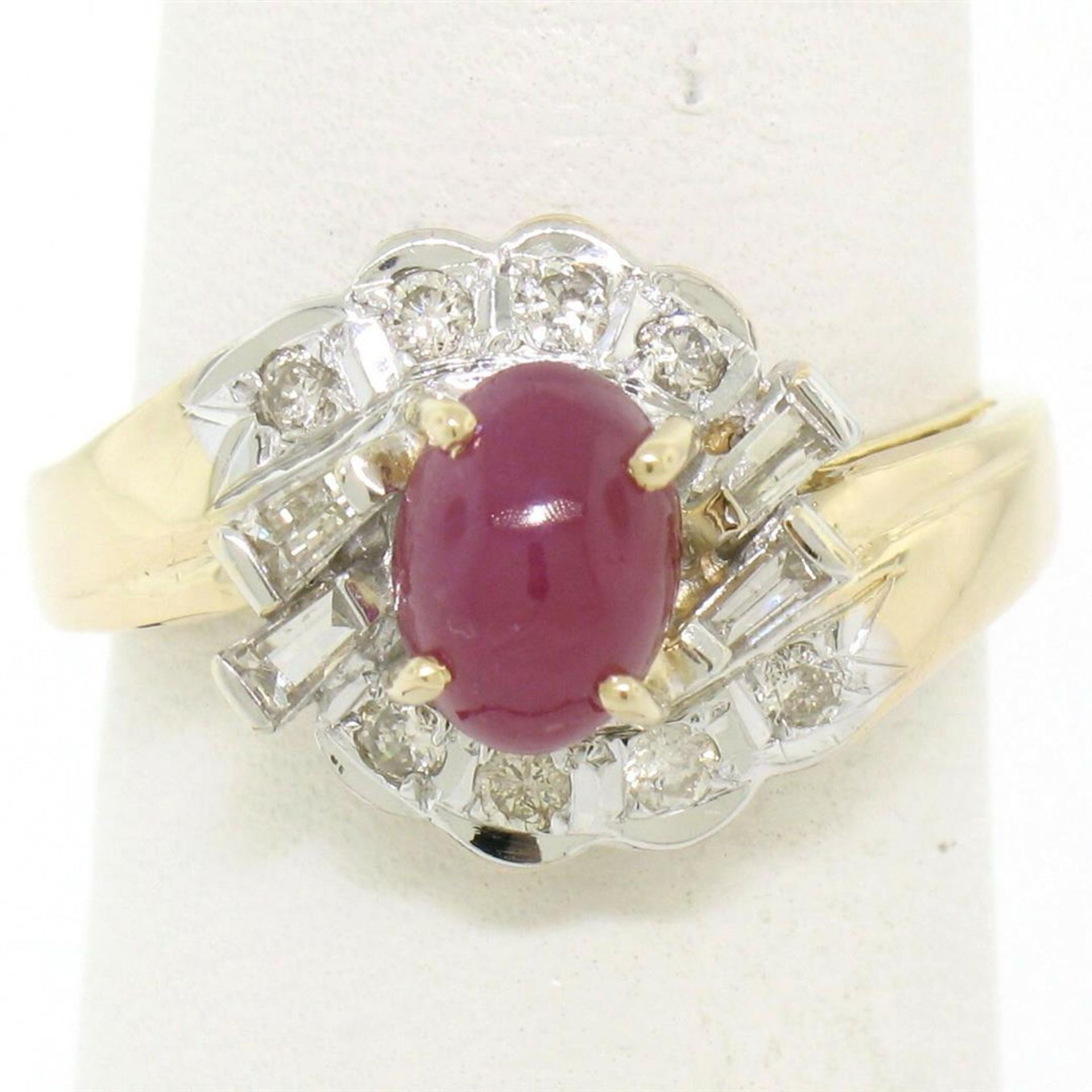 14kt White and Yellow Gold Cabochon Ruby and Diamond Ring - Image 2 of 7