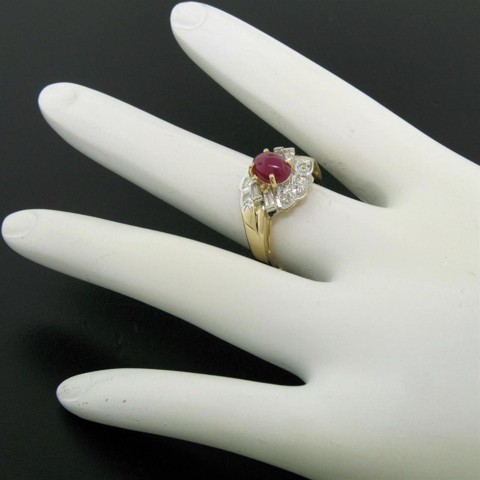 14kt White and Yellow Gold Cabochon Ruby and Diamond Ring - Image 6 of 7