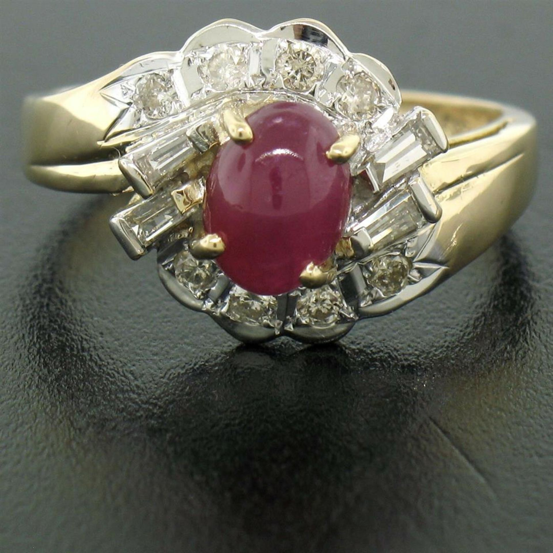 14kt White and Yellow Gold Cabochon Ruby and Diamond Ring - Image 5 of 7