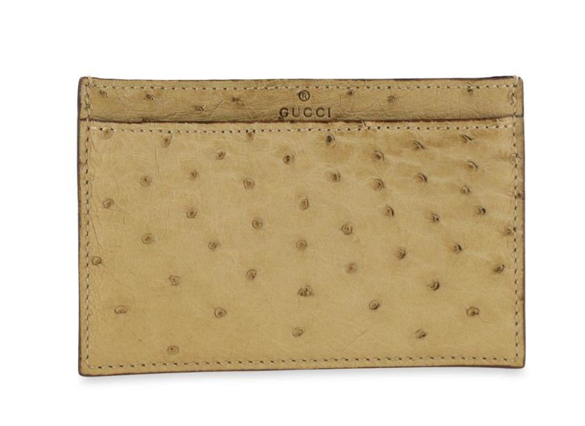 Gucci Beige Ostrich Card Holder Wallet