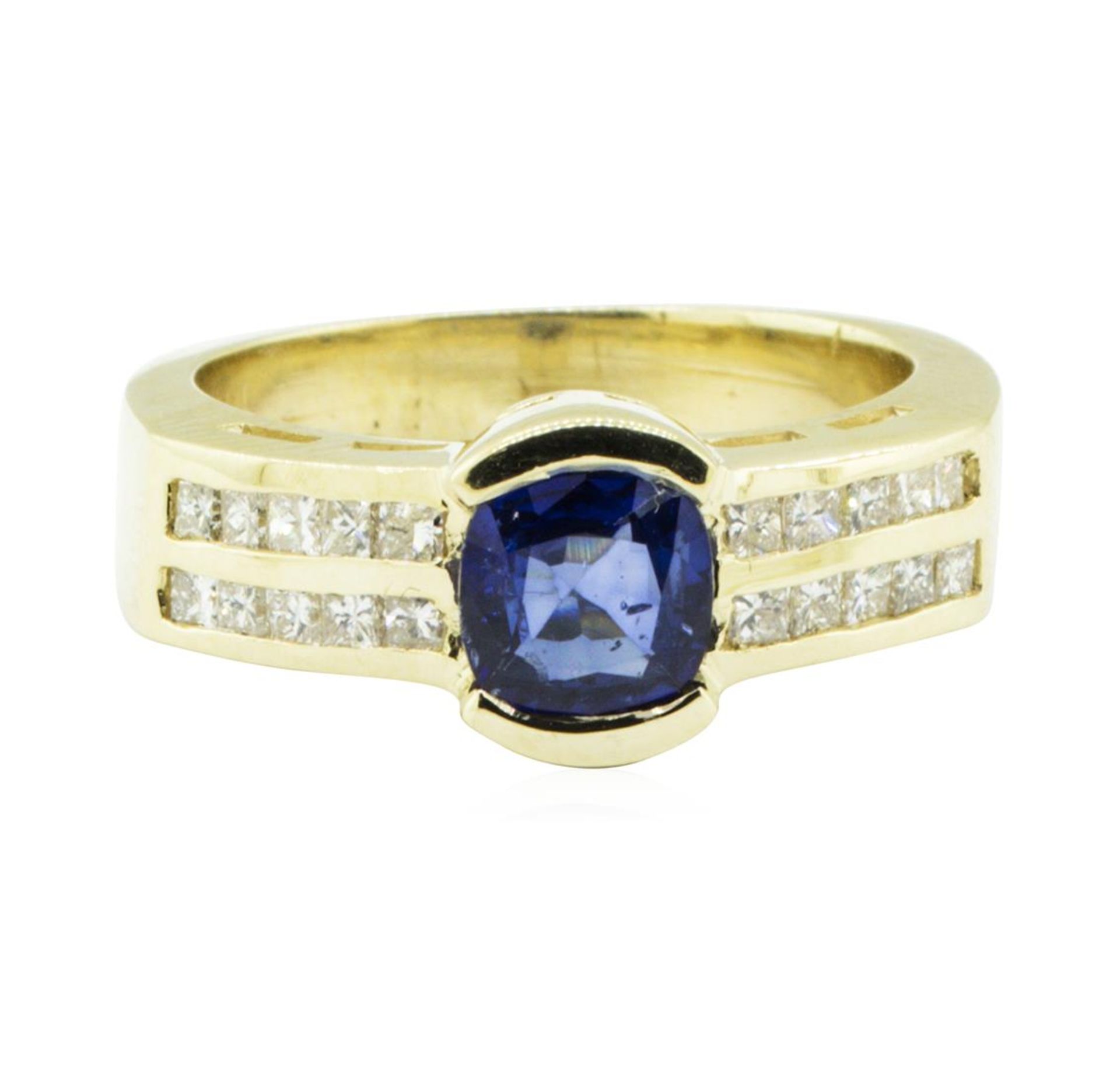 1.37 ctw Square Cushion Brilliant Blue Sapphire And Diamond Ring - 14KT Yellow G - Image 2 of 5
