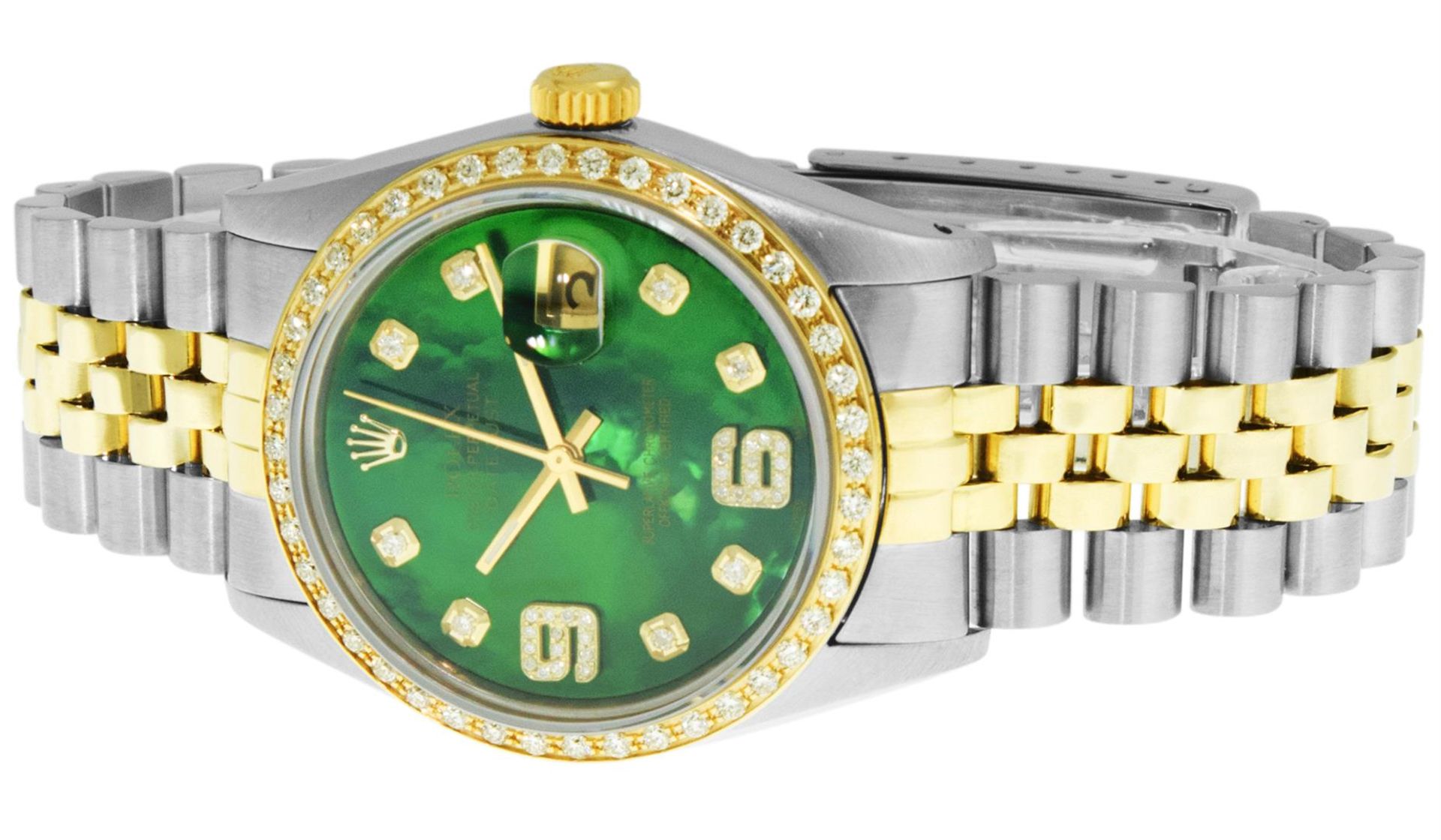 Rolex 2 Tone YG/SS Green Diamond Oyster Perpetual Datejust Wristwatch 36MM - Image 2 of 9