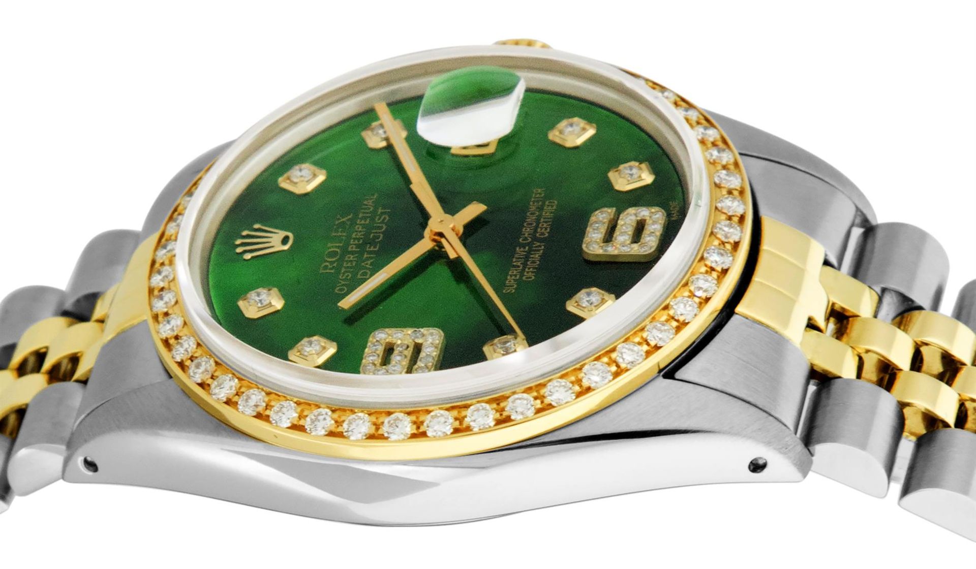 Rolex 2 Tone YG/SS Green Diamond Oyster Perpetual Datejust Wristwatch 36MM - Image 8 of 9