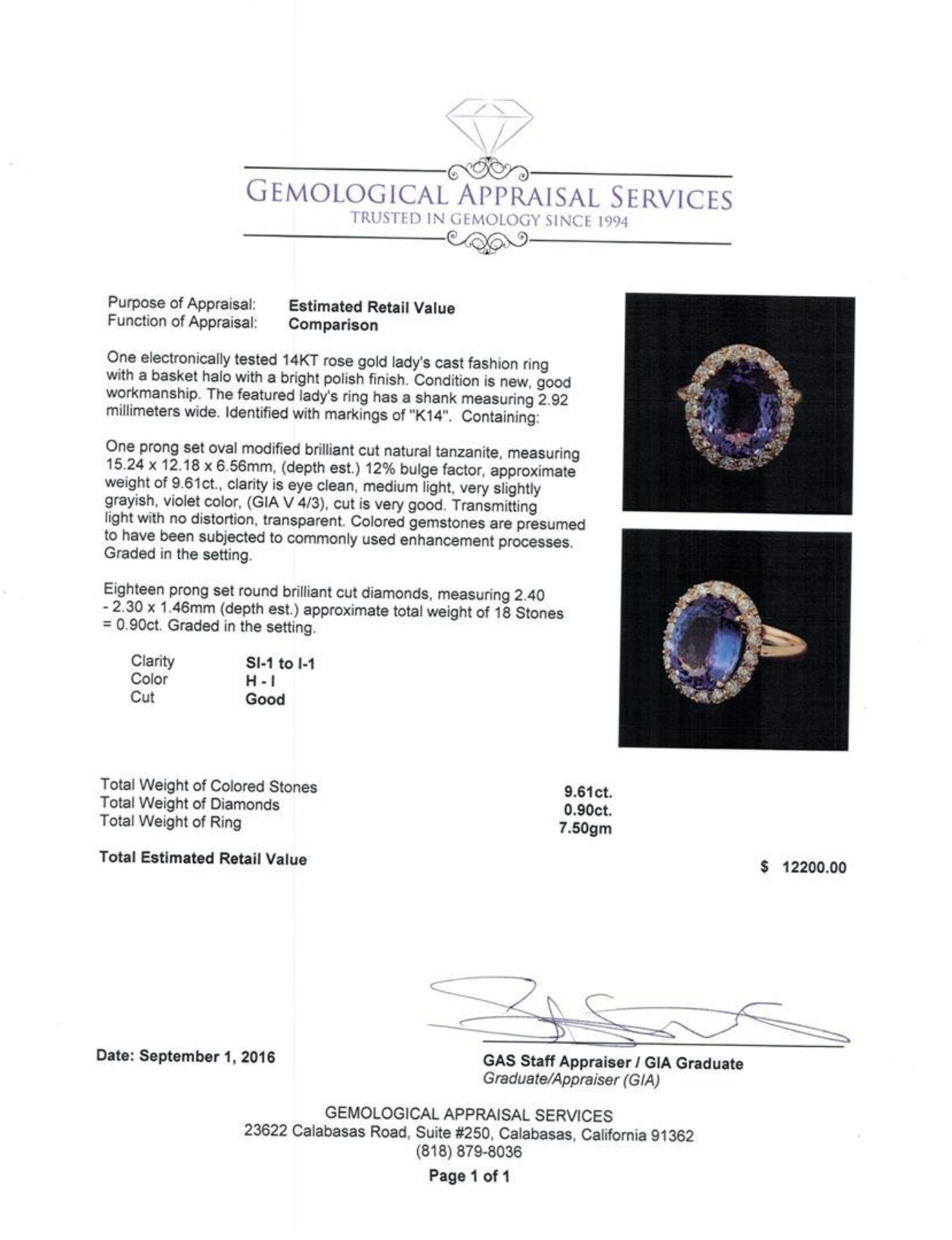 9.61 ctw Tanzanite and Diamond Ring - 14KT Rose Gold - Image 5 of 5