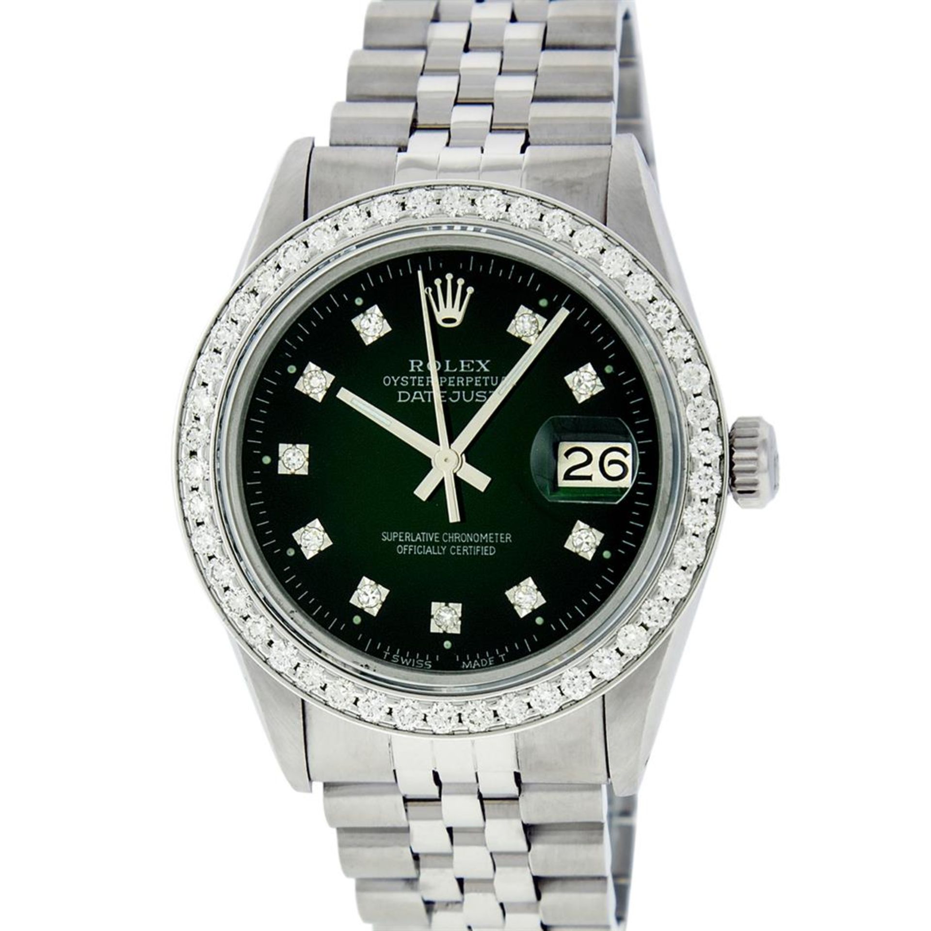 Rolex Mens Stainless Steel Slate Green Diamond 1.40CTW Bezel 36MM Datejust Wrist - Image 3 of 9