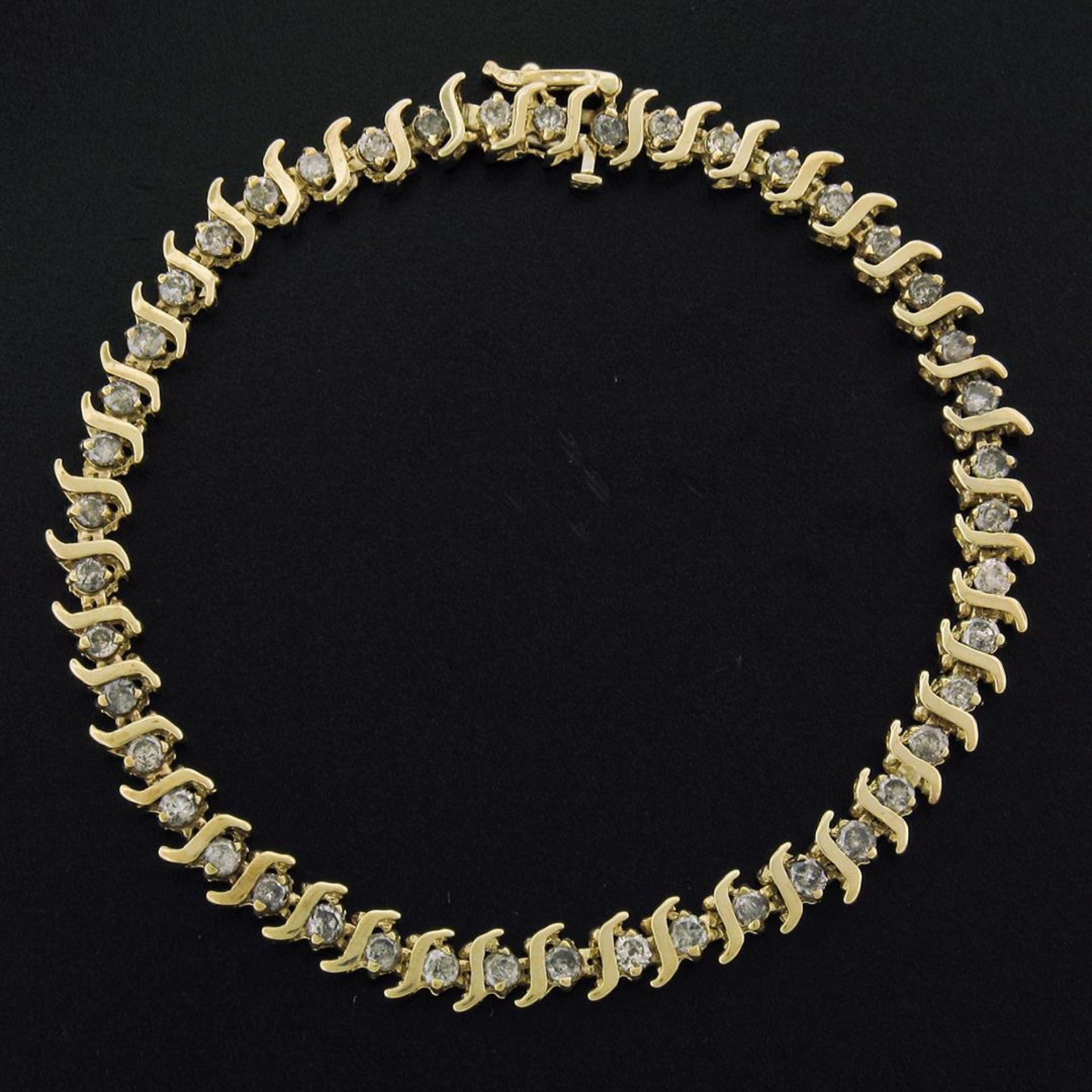 10K Yellow Gold 1.80ctw 7.75" Round Brilliant Diamond "S" Link Tennis Bracelet - Image 3 of 8