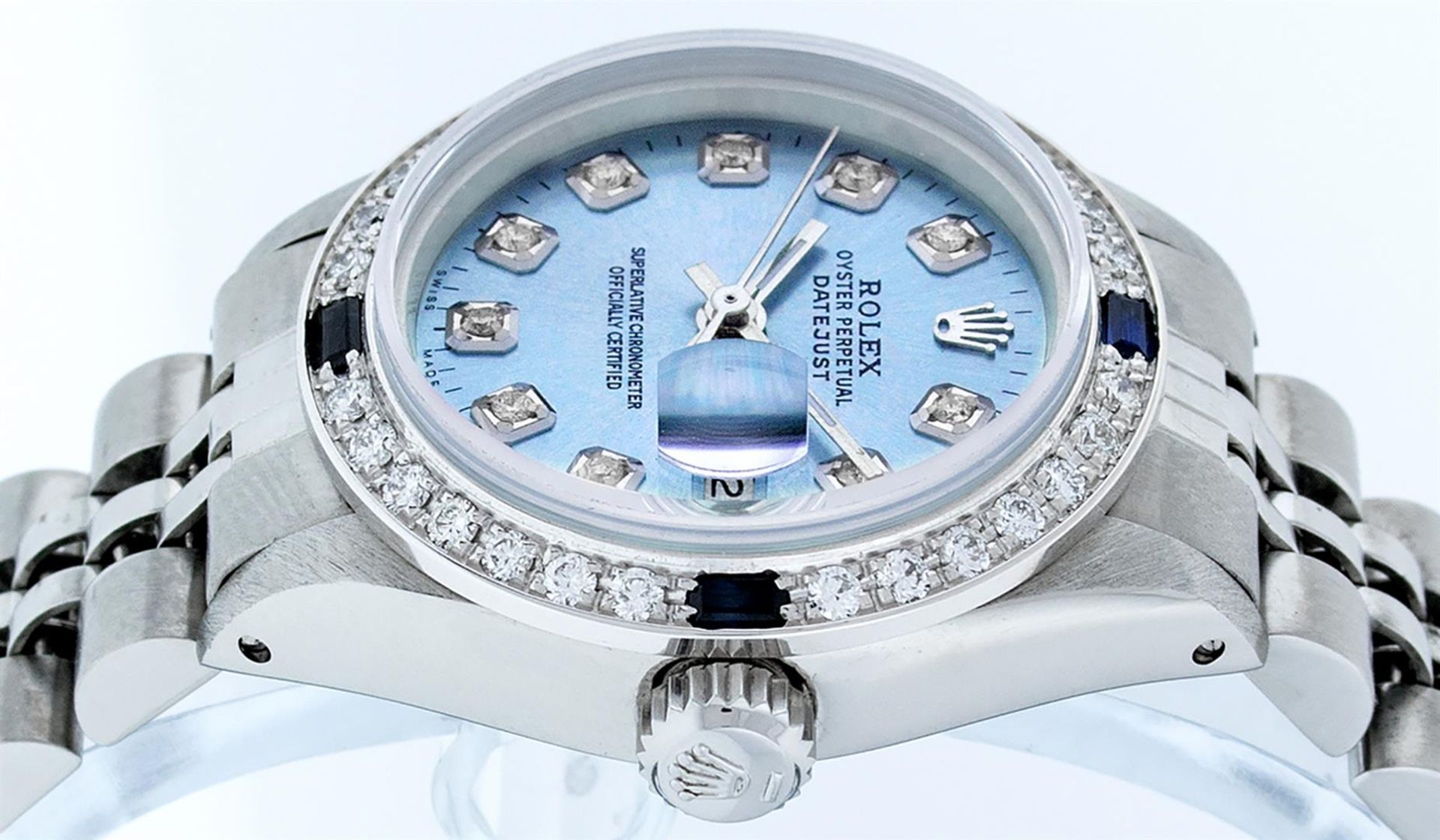 Rolex Ladies Stainless Steel Sky Blue Diamond & Sapphire Datejust Wristwatch - Image 4 of 9