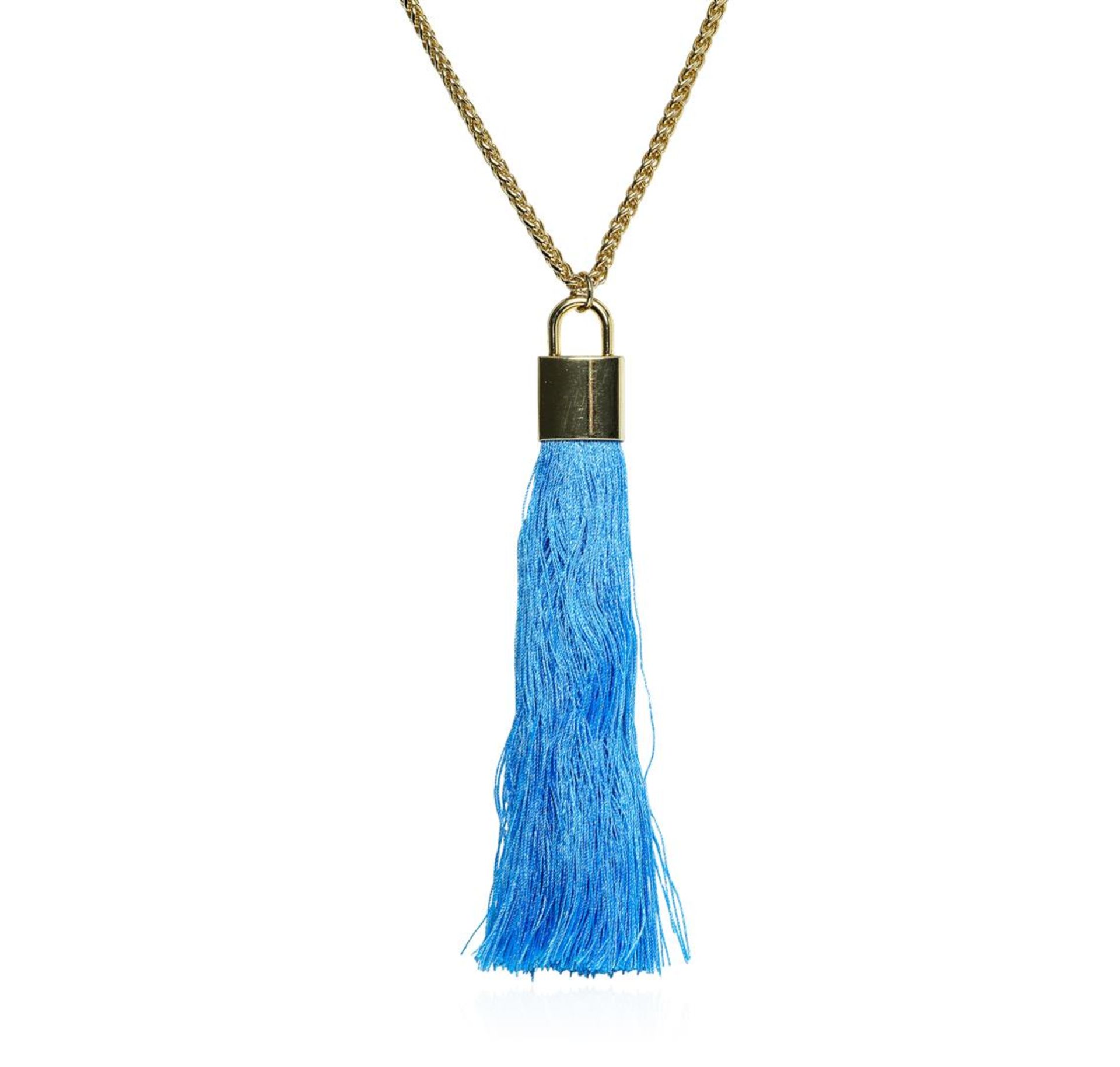 Silk Tassel Square Pendant Necklace - Gold Plated - Image 2 of 2
